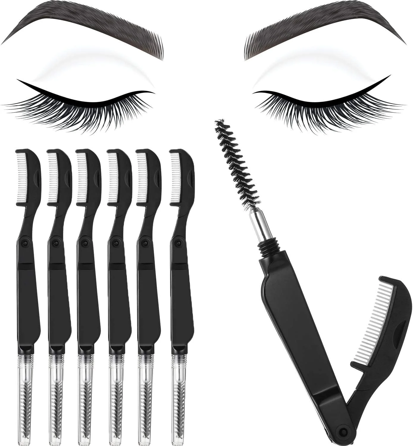 شانه مژه تاشو KASTWAVE، 6 عدد، شانه ابرو دندانه دار، جداکننده مژه، برس ابرو ابزار حرفه ای برای حالت دادن به مژه و ابرو شانه مژه تاشو KASTWAVE، 6 عدد، شانه ابرو دندانه دار، جداکننده مژه، برس ابرو ابزار حرفه ای برای حالت دادن به مژه و ابرو