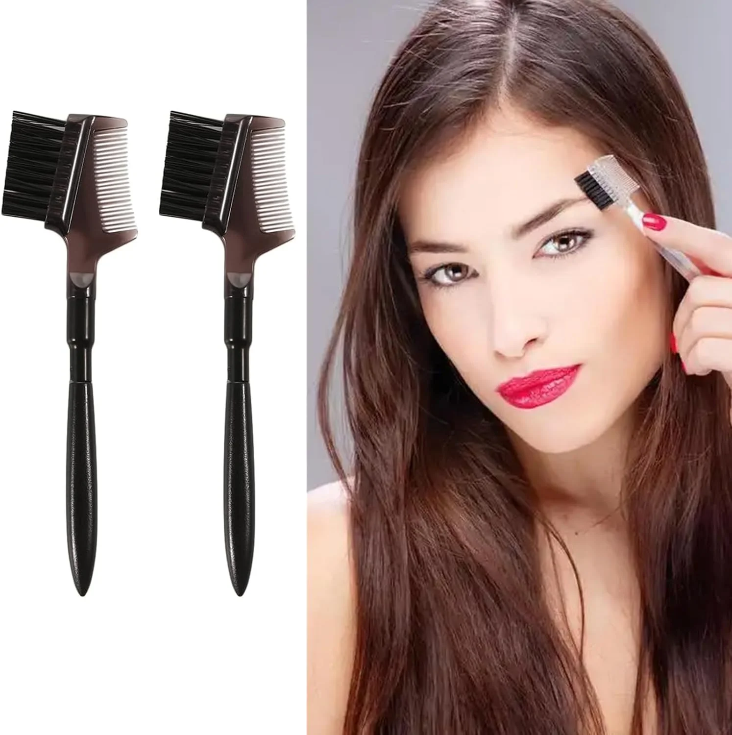 براش ابرو، 2 عدد براش مژه دو طرفه، براش آرایشی ابزار آرایش برس ابرو شانه ابرو برای زنان جدا کننده مژه ها، از بین برنده توده های ریمل، مشکی