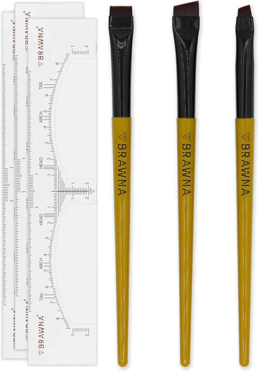 ست براش ابرو BRAWNA - 3 عدد براش آرایشی زاویه دار دقیق خط چشم - طراحی ابرو و لب - براش تخت کانسیلر - پودر، کرم، پماد، خمیر