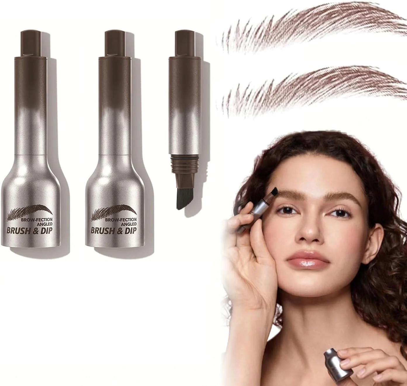 قلم ابرو چهاردبعدی Brow Fection، برس ابرو، برس فوری ابرو، برس ابرو مایع، ماندگاری طولانی و خشک شدن سریع، مداد ابرو مویی، ضد آب، برای کانتورینگ طبیعی (شکلاتی)