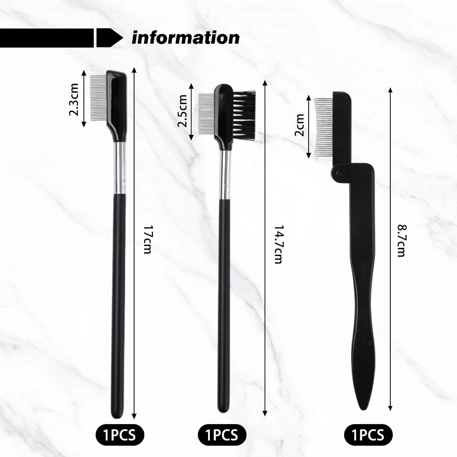 شانه ابرو 3 تکه، شانه ابرو دندانه فولادی، شانه ابرو قابل حمل، شانه ابرو تاشو، برس شانه مژه، لوازم جانبی آرایشی