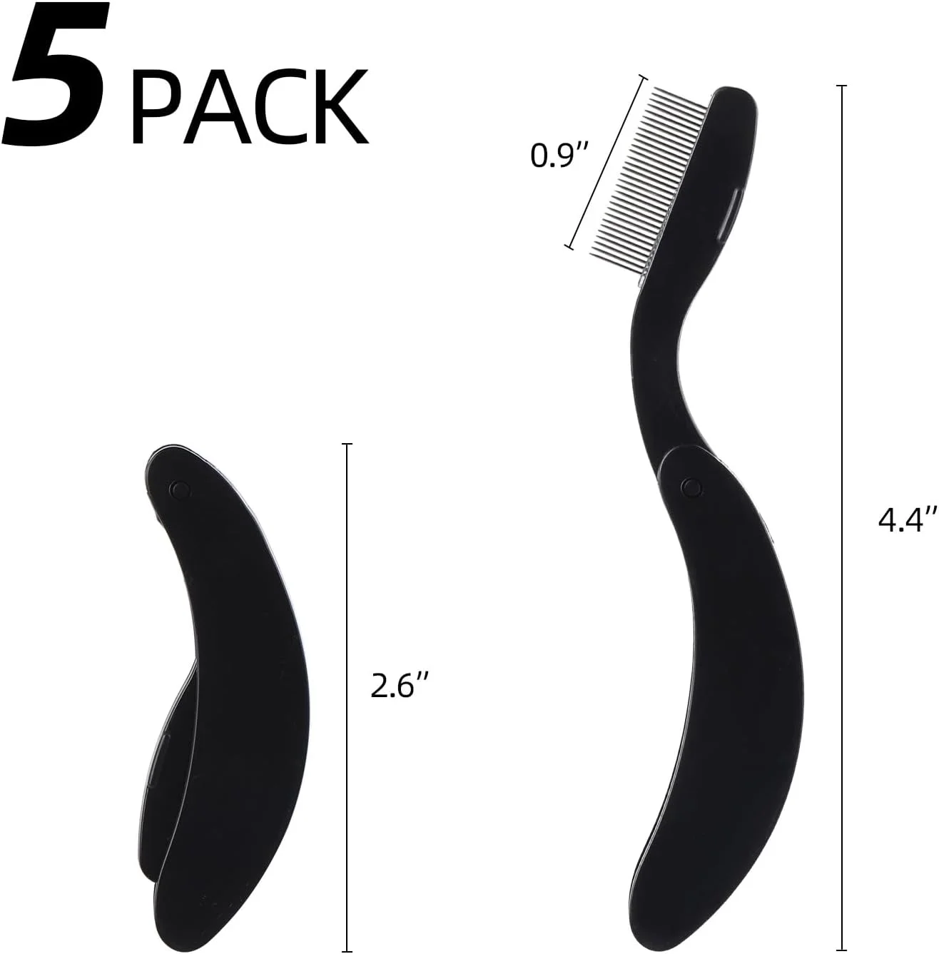 مجموعه 5 عددی شانه مژه تاشو جدا کننده مژه، شانه ابرو مشکی با دندانه های فلزی، ابزار برس مژه برای مژه و ابرو