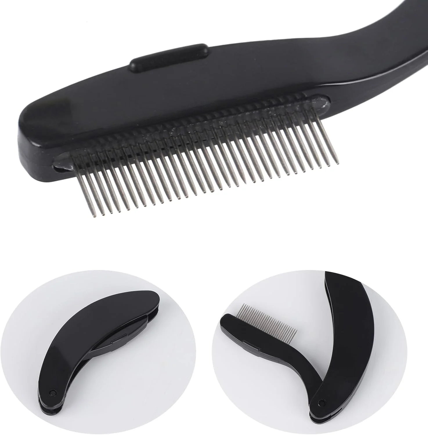 مجموعه 5 عددی شانه مژه تاشو جدا کننده مژه، شانه ابرو مشکی با دندانه های فلزی، ابزار برس مژه برای مژه و ابرو