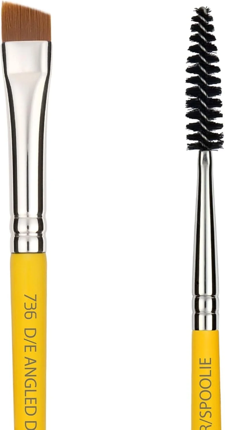 براش آرایشی حرفه ای Bdellium Tools - سری Studio 736 دو سر، زاویه دار/اسپولی - با الیاف مصنوعی کاملا گیاهی، برای مژه ها و ابروهای مرتب و خوش حالت (زرد، 1 عدد)
