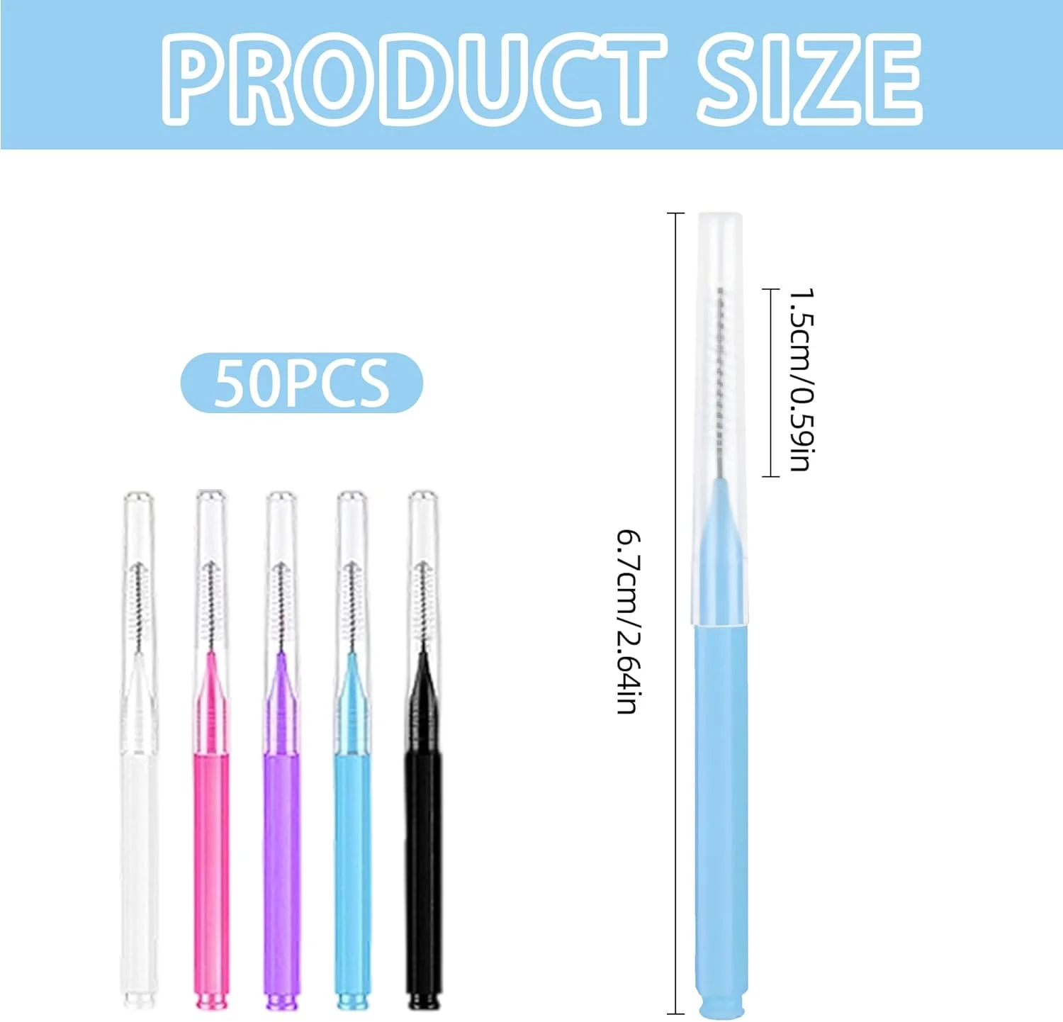 50 عدد برس ابرو میکرو برای حالت دادن دقیق ابرو، برس شانه مژه چند منظوره با درپوش، برس اسپولی ابرو قابل حمل، برس ابرو برای ابروها، ابزار اکستنشن مژه (5 رنگ)