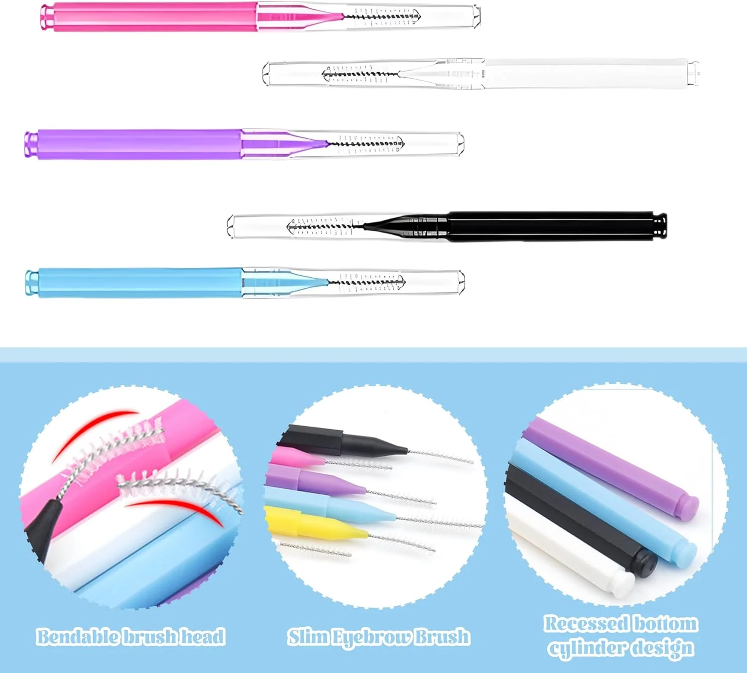 50 عدد برس ابرو میکرو برای حالت دادن دقیق ابرو، برس شانه مژه چند منظوره با درپوش، برس اسپولی ابرو قابل حمل، برس ابرو برای ابروها، ابزار اکستنشن مژه (5 رنگ)