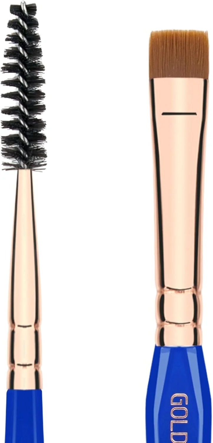 براش آرایشی حرفه ای Bdellium Tools - مثلث طلایی 724 دو طرفه تخت/اسپولی - با الیاف مصنوعی کاملا گیاهی، برای حالت دادن و مشخص کردن مژه ها و ابروها (آبی، 1 عدد)