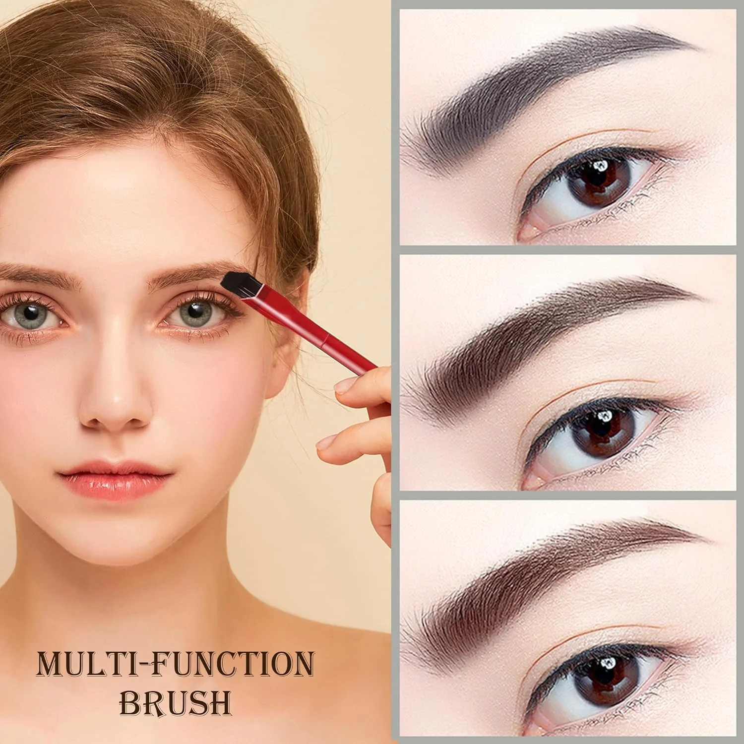 برس ابرو چند منظوره BUTIYO، برس کانتور ابرو، برس ابرو وحشی، برس آرایشی کانسیلر سه بعدی، ست برس آرایشی خط چشم زاویه دار فوق العاده نازک (1 عدد) (قرمز)