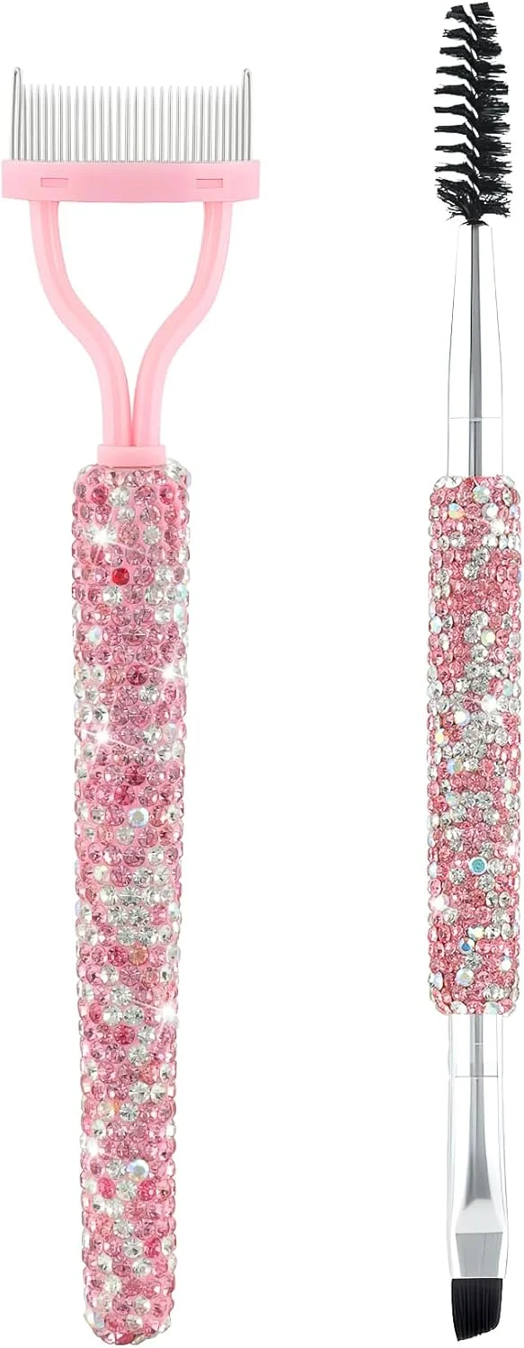 برس ابرو نگین دار و جداکننده مژه فلزی، شانه ابرو، ابزار حرفه ای آرایش چشم (صورتی) برس ابرو نگین دار و جداکننده مژه فلزی، شانه ابرو، ابزار حرفه ای آرایش چشم (صورتی)