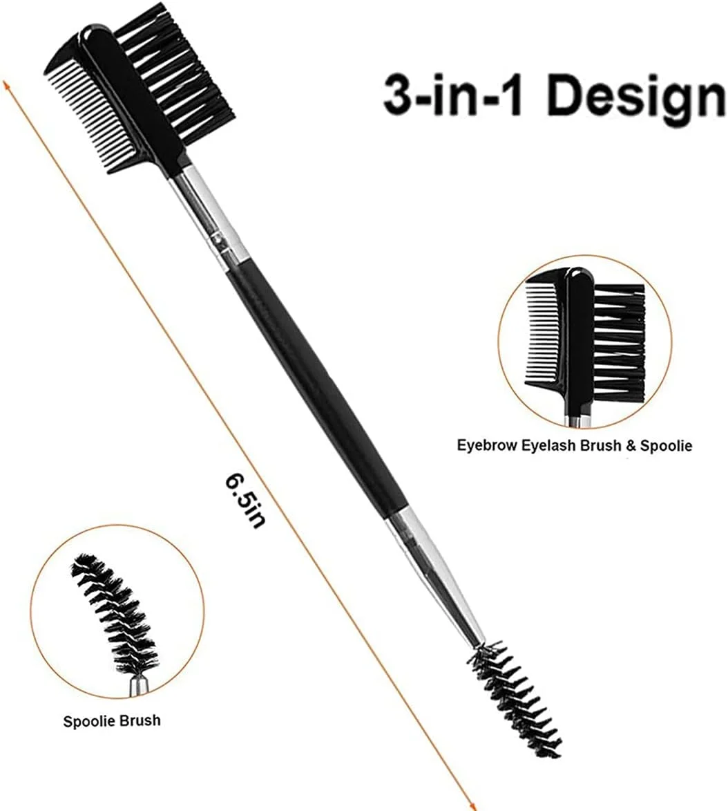 شانه حالت دهنده ابرو و مژه DELFINO، برس ابرو و شانه مژه دو طرفه، برس ابرو دو سر، ابزار آرایش و مرتب سازی ابرو و مژه برای مسافرت بانوان و دختران (مشکی)