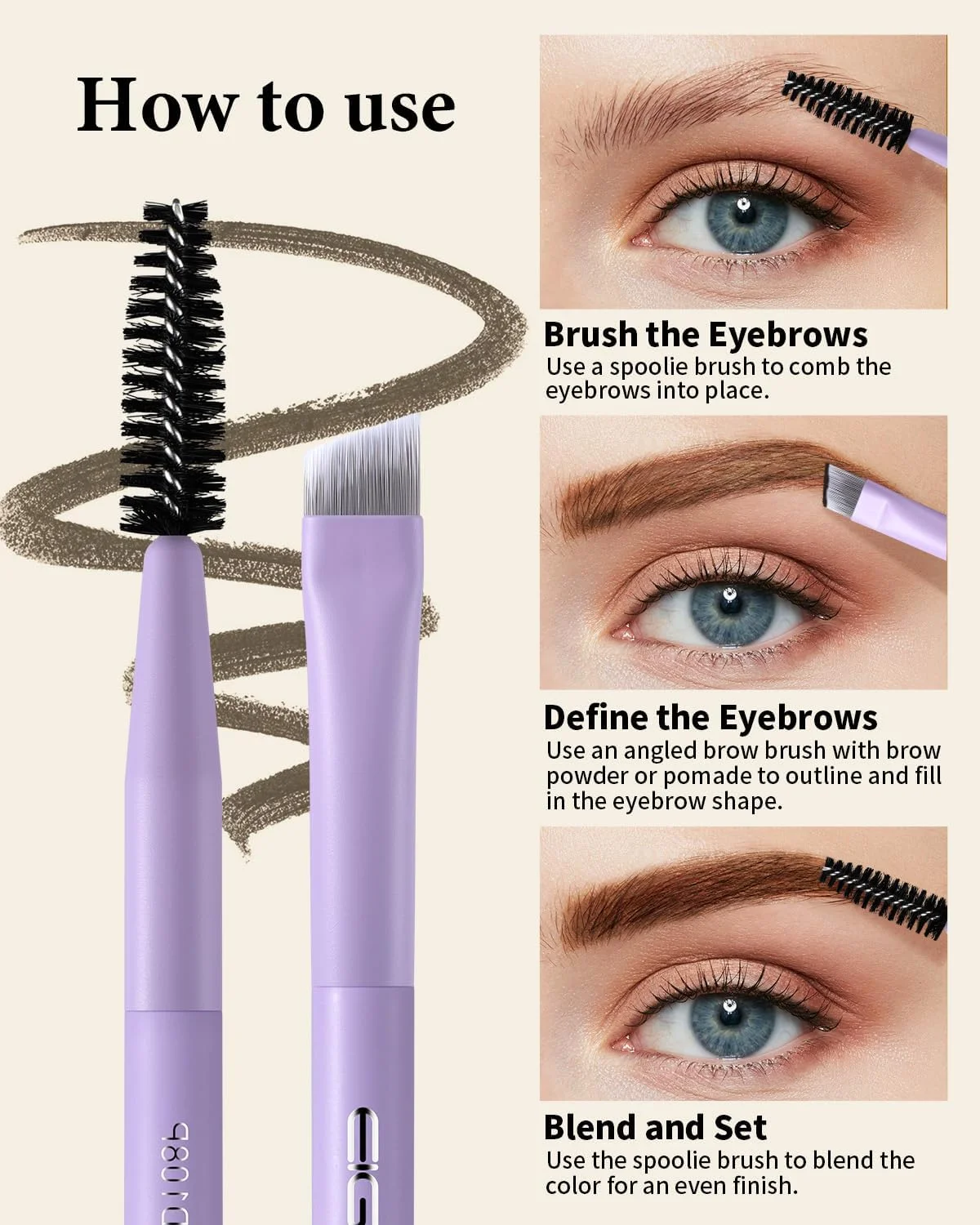 براش ابرو EigshowBeauty، براش ابروی زاویه دار دو طرفه برای ابروها یا مژه ها محافظت از پوست با یون نقره D108P - بنفش