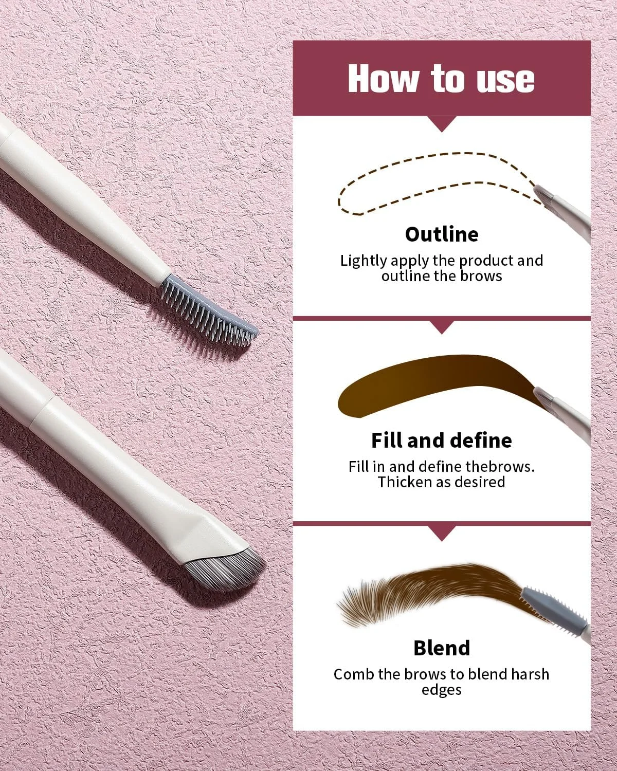 براش ابرو EIGSHOW، براش آرایشی دو طرفه با شانه ابرو، براش ابرو زاویه دار، ابزار آرایش حرفه ای برای حالت دادن و مشخص کردن ابروها (D109B بژ)