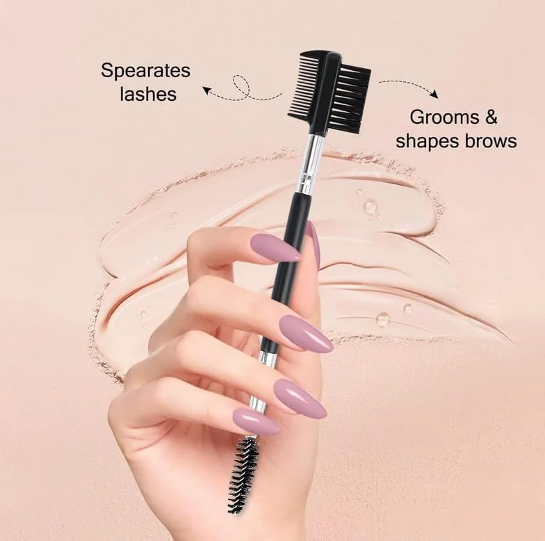 ست 4 عددی برس ابرو، شانه جداکننده مژه، برس ابرو و برس اسپولی مژه، ابزار حرفه ای آرایش چشم، برس شانه ابرو برای آرایش (برس دو سر)