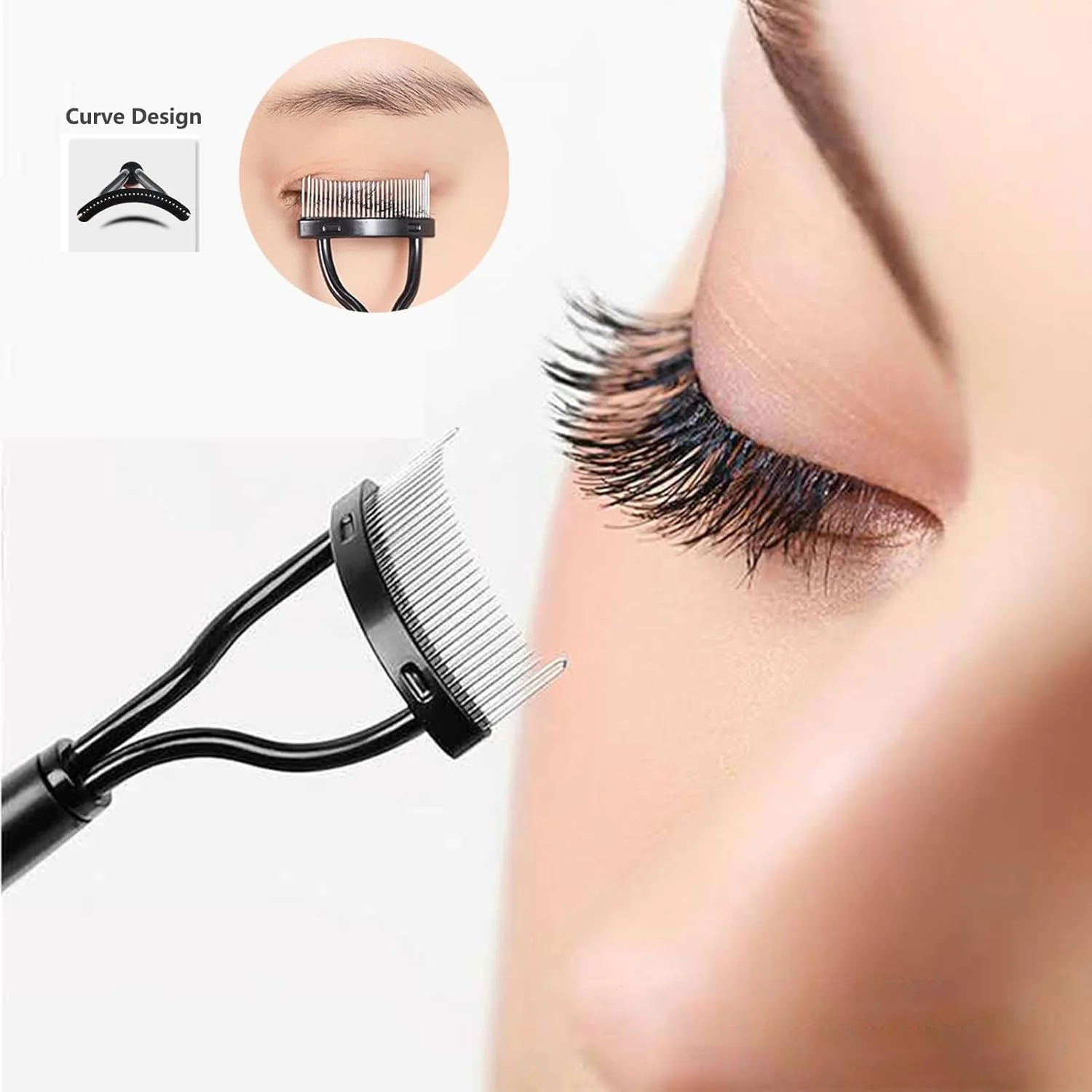 شانه مژه استیل ضد زنگ Ezppuu111، 1 عدد + 50 عدد برس مژه یکبار مصرف، شانه مژه، برس ابرو، مشکی