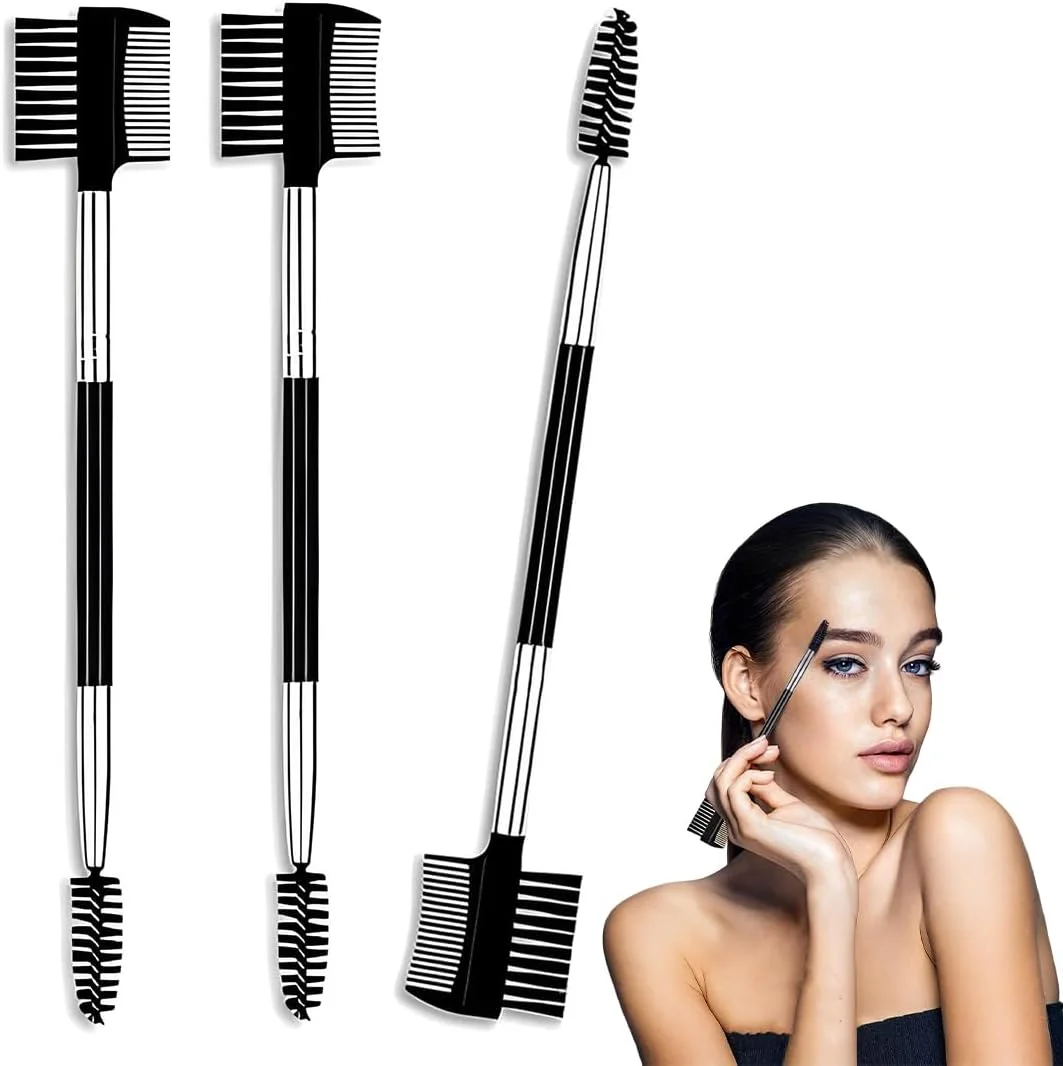 ست برس ابرو MEXRUMI شامل 3 عدد برس دو طرفه، شانه مژه، برس مژه 2 در 1، برس ابرو دو سر، ابزار آرایش حرفه ای