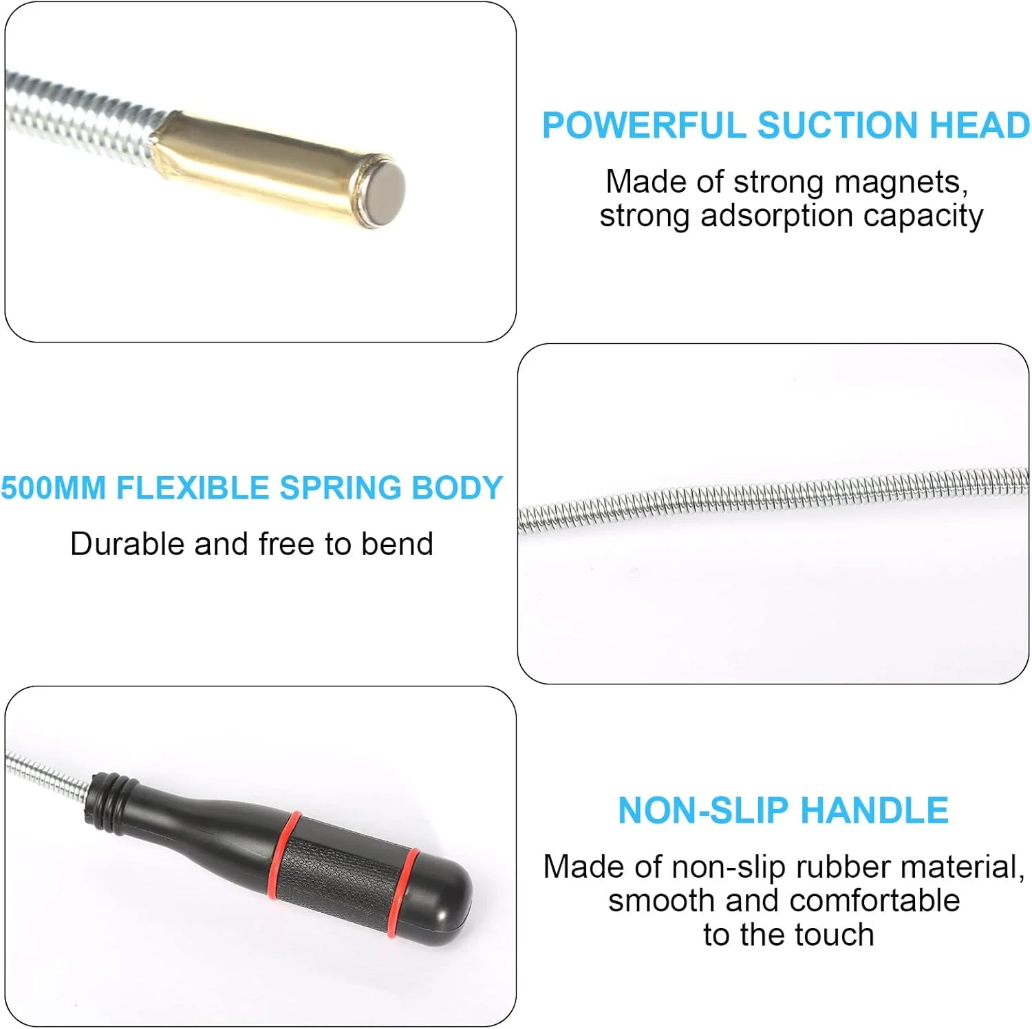 گیره مغناطیسی میله ای AOROPS با گردن غازی انعطاف پذیر 500 میلی متری، گیره مغناطیسی قابل حمل و خم شو، آهنربای میله ای قوی و انعطاف پذیر برای برداشتن قطعات کوچک و اشیاء فلزی