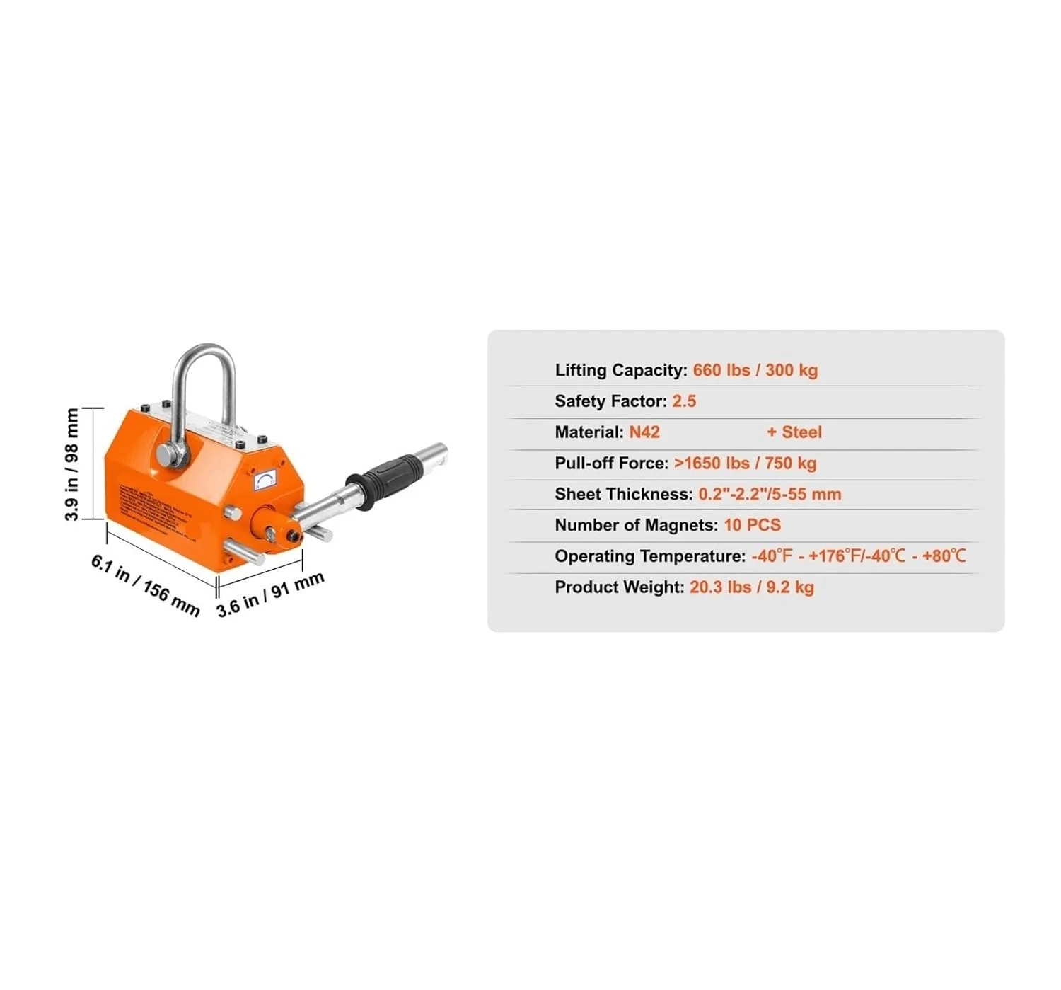 بالابر مغناطیسی دائمی با ظرفیت کشش ۱۰۰ کیلوگرم تا ۲۰۰۰ کیلوگرم و ضریب ایمنی ۲.۵