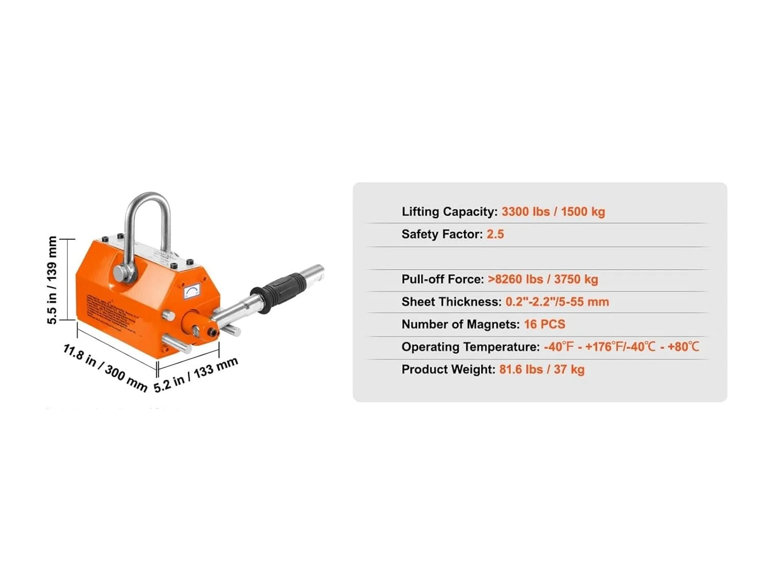 بالابر مغناطیسی دائمی با ظرفیت کشش 100 کیلوگرم تا 2000 کیلوگرم و ضریب ایمنی 2.5، آهنربای بالابر فولادی