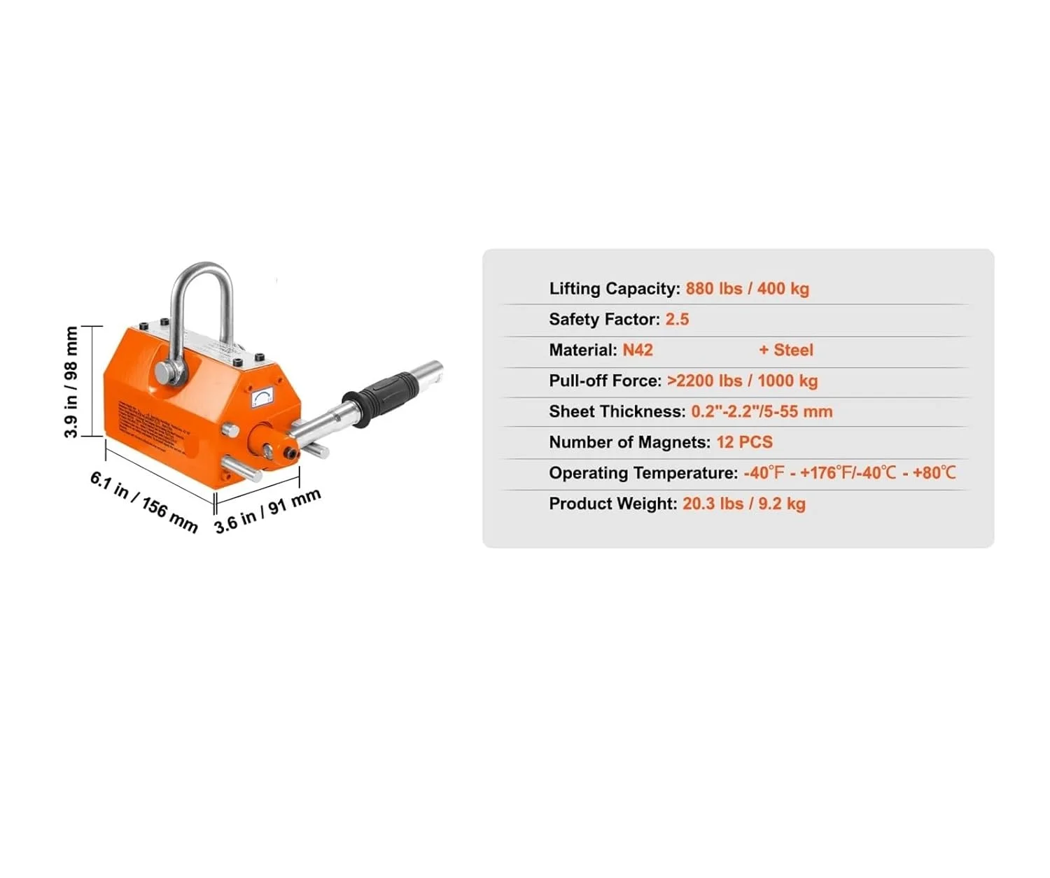 بالابر مغناطیسی دائمی با ظرفیت کشش 100 کیلوگرم تا 2000 کیلوگرم با ضریب ایمنی 2.5