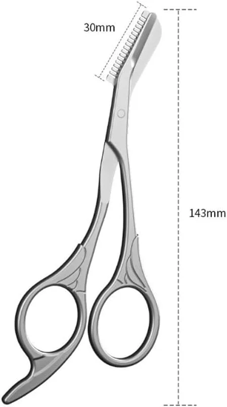 قیچی ابرو با شانه، قیچی ابرو حرفه ای و دقیق با شانه و دسته های ضد لغزش، قیچی اصلاح ابرو برای انواع پوست
