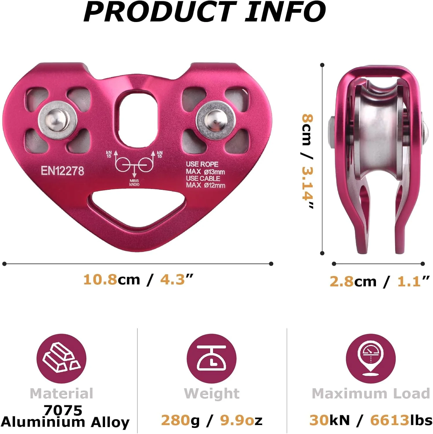 قرقره زیپ لاین YAPJEB، کیت کابل 30kN 6700LBS، آلیاژ آلومینیوم سنگین برای نجات، صخره نوردی، کوهنوردی، حمل و نقل (مشکی)