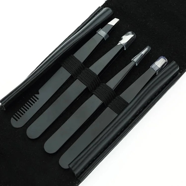 ست پیرایش ابرو و مرتب کردن ریش، 7 تکه شامل قیچی پیرایش، موچین، تیغ صورت تاشو، برس ابرو در کیف مسافرتی