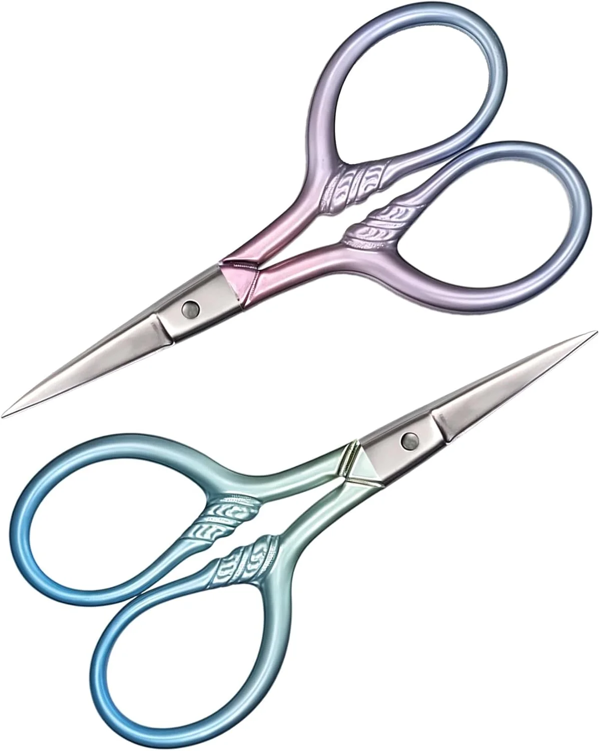 قیچی های تیز کوچک، 2 عدد قیچی ابرو، قیچی مینی 9 سانتی متری با 2 جلد چرمی برای اصلاح موهای صورت، ابروها، ریش، بینی، سبیل (گرادیان صورتی آبی) مخصوص بانوان