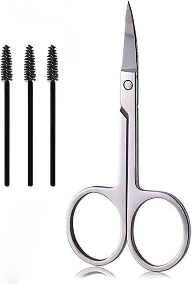 قیچی ابرو SHZDMH و 3 برس ابرو، قیچی اصلاح بینی و ریش با تیغه های منحنی استیل ضد زنگ