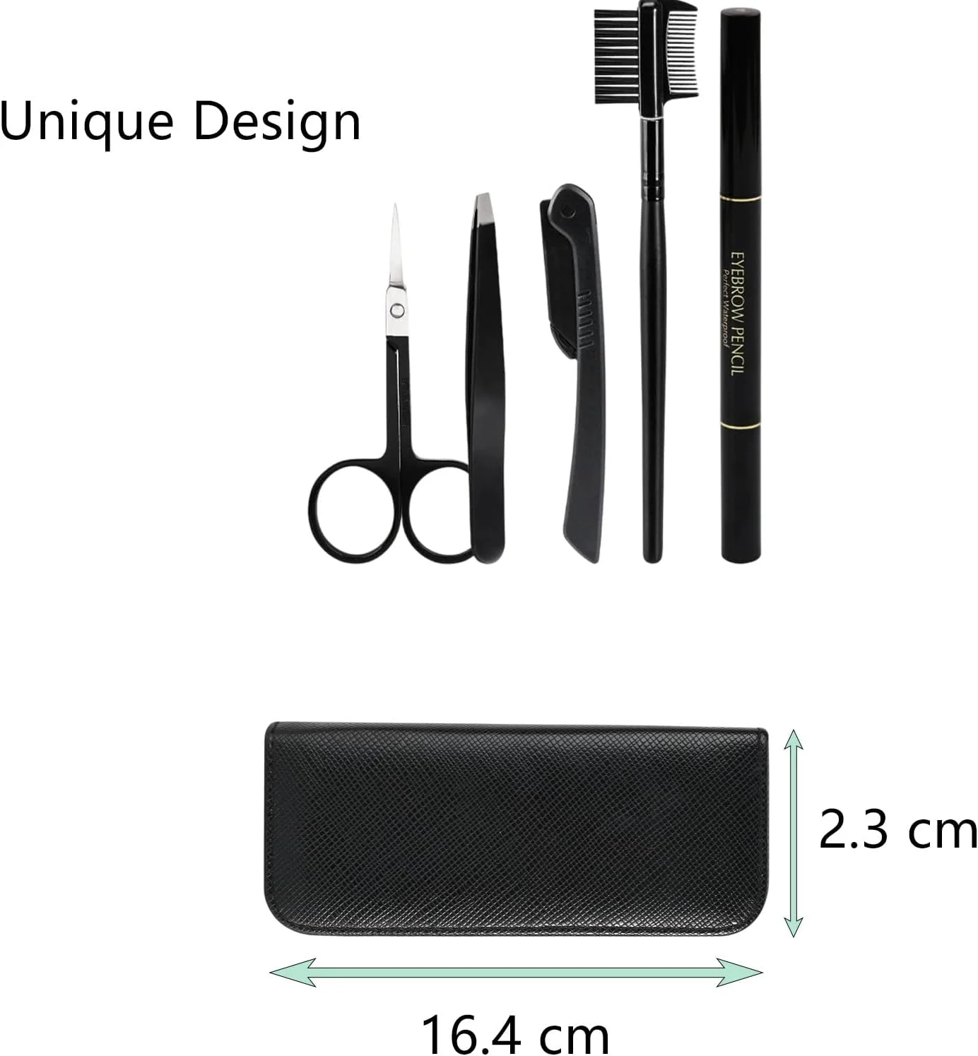 ست 5 تکه استیل ضد زنگ برای حالت دادن به ابرو شامل موچین، قیچی، مداد ابرو، تیغ ابرو و برس ابرو برای زنان و مردان، مشکی