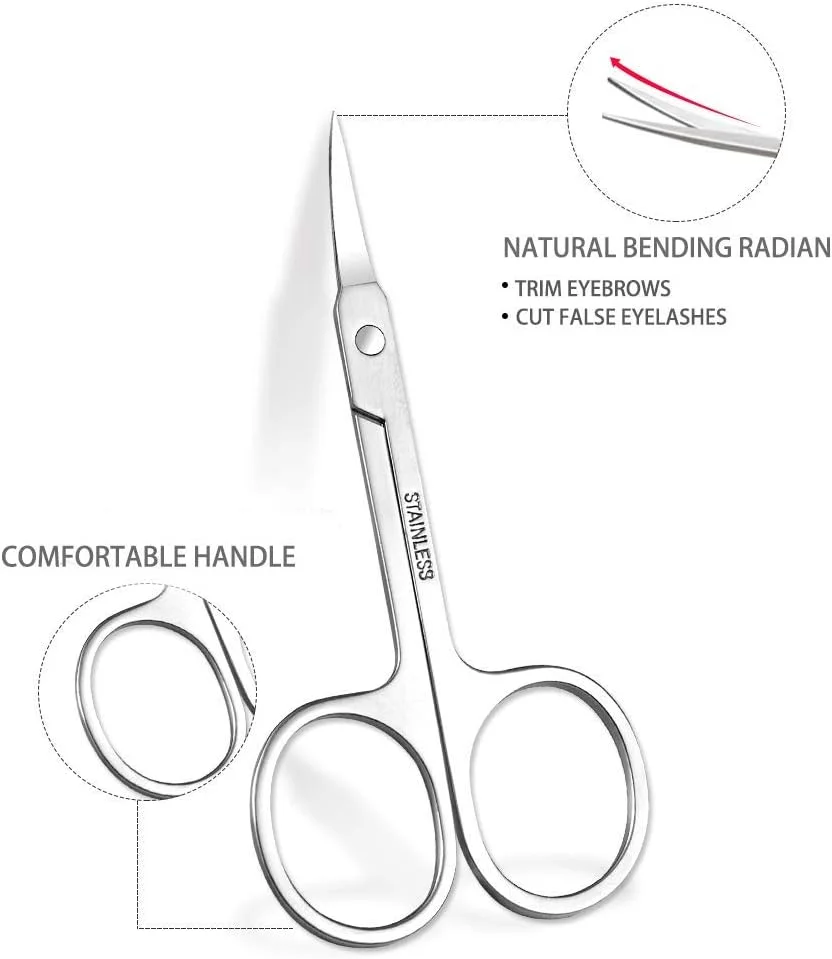 قیچی ابرو SHZDMH و 3 برس ابرو، قیچی اصلاح بینی و ریش با تیغه های منحنی استیل ضد زنگ قیچی ابرو SHZDMH و 3 برس ابرو، قیچی اصلاح بینی و ریش با تیغه های منحنی استیل ضد زنگ