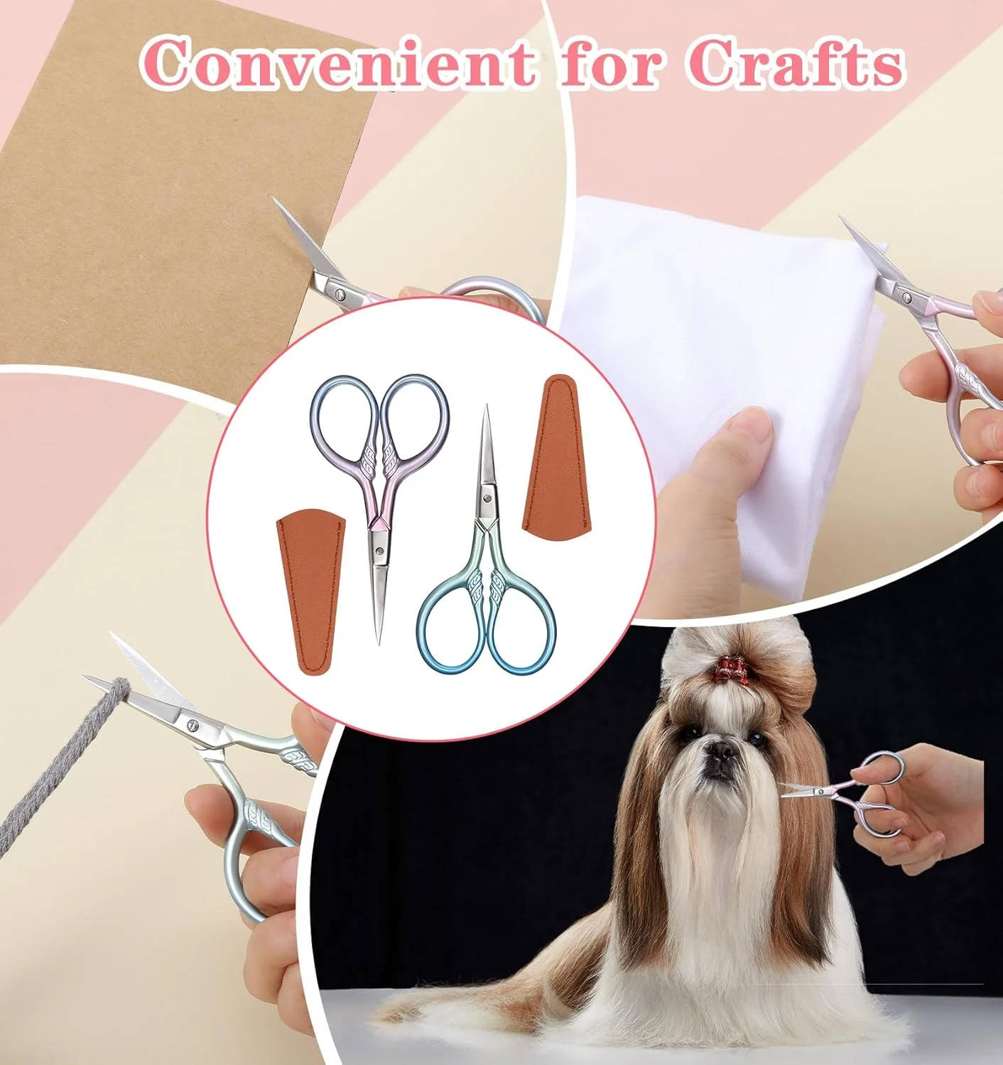 قیچی های تیز کوچک، 2 عدد قیچی ابرو، قیچی مینی 9 سانتی متری با 2 جلد چرمی برای اصلاح موهای صورت، ابروها، ریش، بینی، سبیل (گرادیان صورتی آبی) مخصوص بانوان قیچی های تیز کوچک، 2 عدد قیچی ابرو، قیچی مینی 9 سانتی متری با 2 جلد چرمی برای اصلاح موهای صورت، ابروها، ریش، بینی، سبیل (گرادیان صورتی آبی) مخصوص بانوان