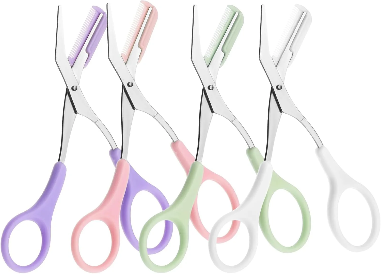 قیچی ابرو شانه دار 4 عددی، موزن ابرو حرفه ای و دقیق، قابل حمل، ضد لغزش، استیل ضد زنگ