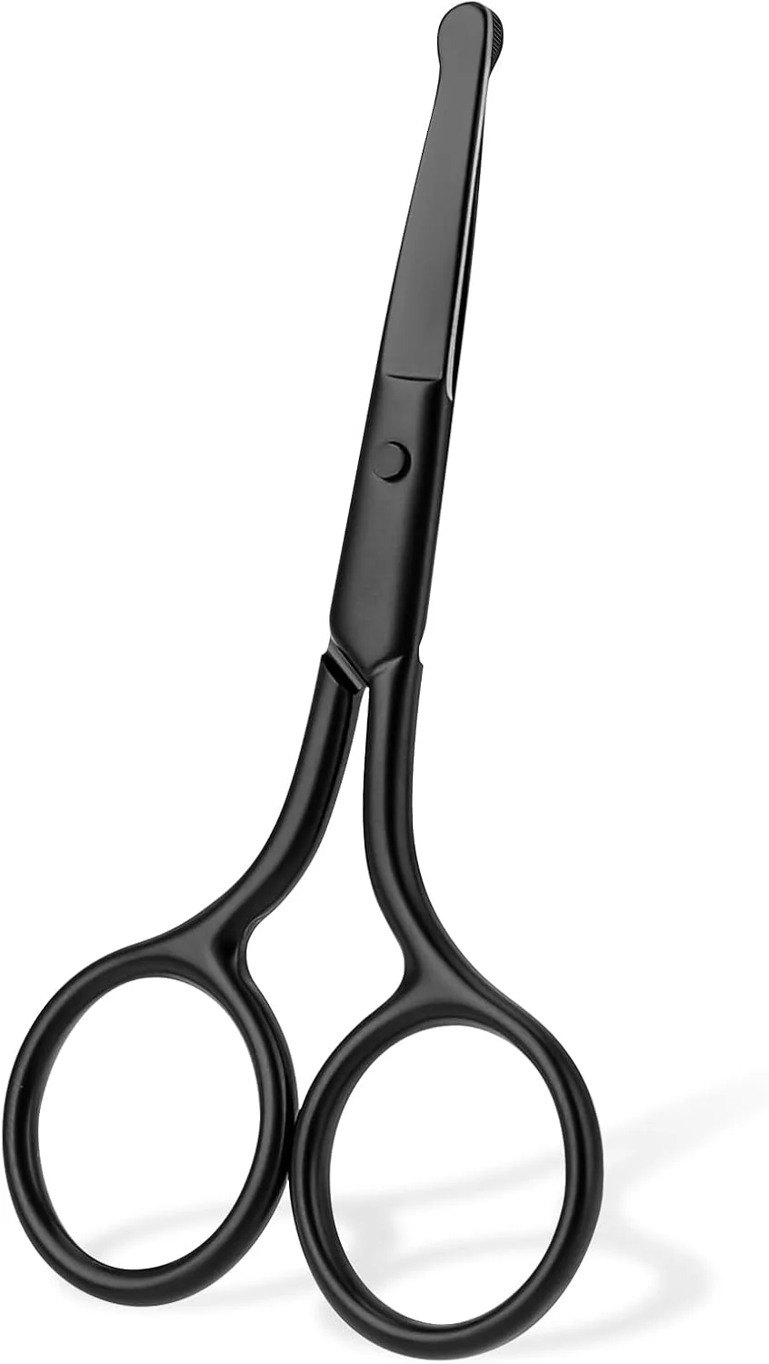 قیچی موی بینی با نوک گرد، قیچی ایمنی ابرو، قیچی کوچک حرفه ای برای مو، مژه، سبیل، بینی، موزن ابرو برای زنان و مردان (مشکی)