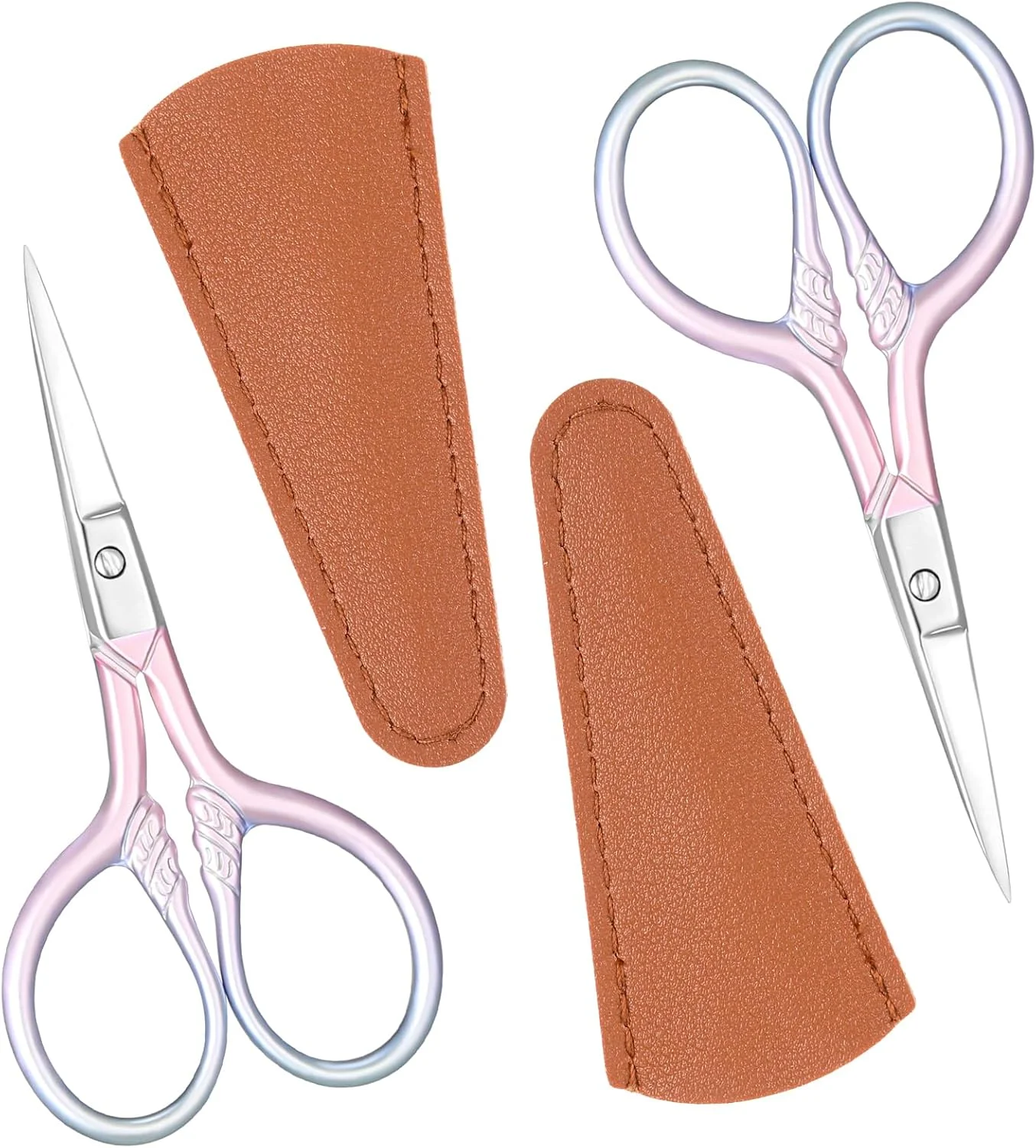 قیچی ابرو 2 عددی، قیچی کوچک اصلاح ابرو برای فرم دادن به ابرو، مژه، سبیل، موهای بینی، مانیکور، زیبایی، لوازم آرایشی و ناخن (صورتی گرادیانی)