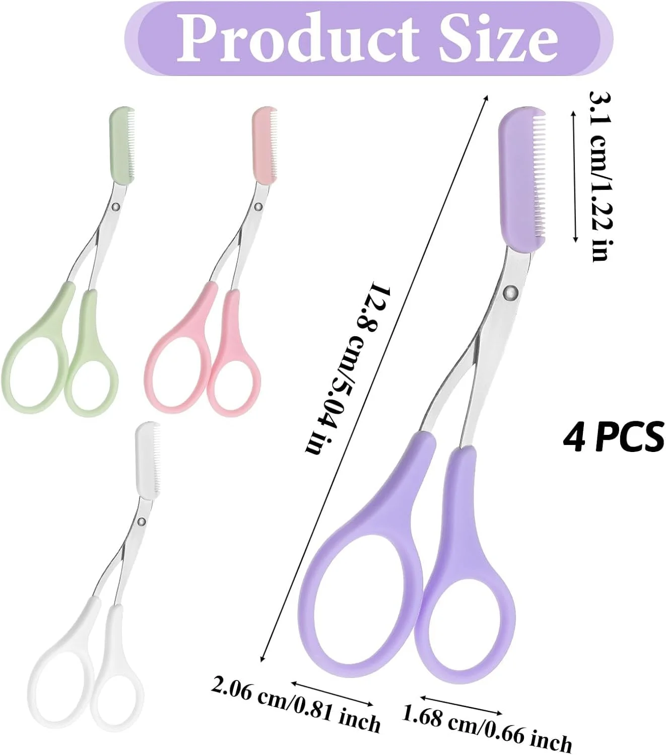 قیچی ابرو شانه دار 4 عددی، موزن ابرو حرفه ای و دقیق، قابل حمل، ضد لغزش، استیل ضد زنگ قیچی ابرو شانه دار 4 عددی، موزن ابرو حرفه ای و دقیق، قابل حمل، ضد لغزش، استیل ضد زنگ