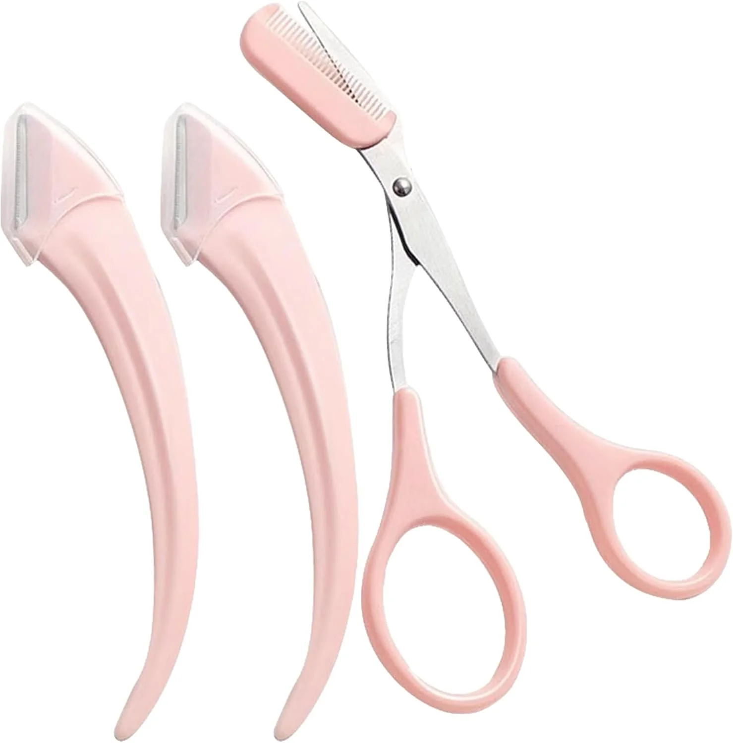 قیچی ابرو 3 عددی، تیغ ابرو 2 در 1 با شانه، ست حالت دهنده و مرتب کننده ابرو، کاتر ضد لغزش، فرم دهنده ابرو از جنس استیل ضد زنگ، قیچی اصلاح، ابزار آرایشی برای آقایان و بانوان (صورتی)