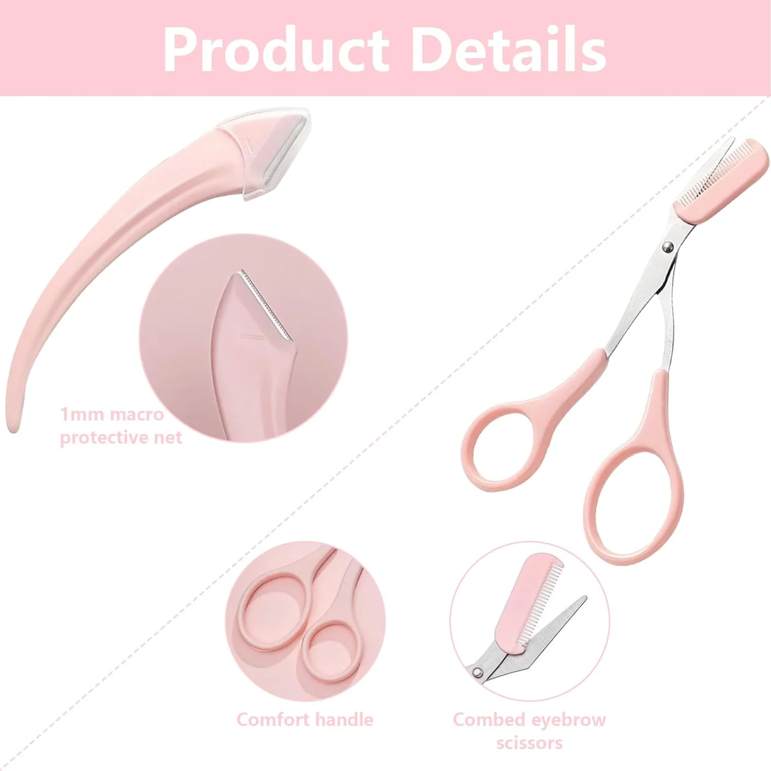 قیچی ابرو 3 عددی، تیغ ابرو 2 در 1 با شانه، ست حالت دهنده و مرتب کننده ابرو، کاتر ضد لغزش، فرم دهنده ابرو از جنس استیل ضد زنگ، قیچی اصلاح، ابزار آرایشی برای آقایان و بانوان (صورتی) قیچی ابرو 3 عددی، تیغ ابرو 2 در 1 با شانه، ست حالت دهنده و مرتب کننده ابرو، کاتر ضد لغزش، فرم دهنده ابرو از جنس استیل ضد زنگ، قیچی اصلاح، ابزار آرایشی برای آقایان و بانوان (صورتی)