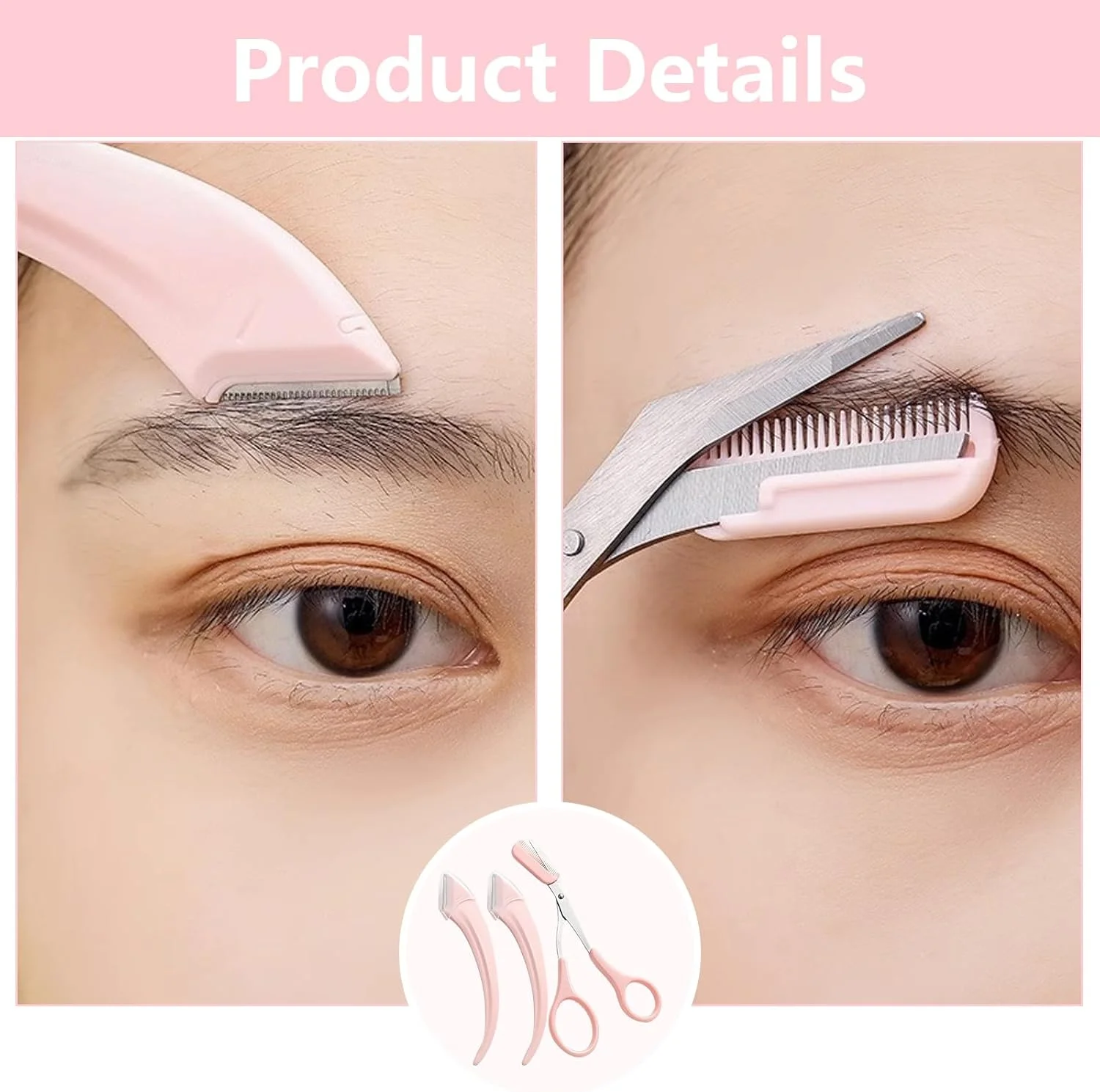 قیچی ابرو 3 عددی، تیغ ابرو 2 در 1 با شانه، ست حالت دهنده و مرتب کننده ابرو، کاتر ضد لغزش، فرم دهنده ابرو از جنس استیل ضد زنگ، قیچی اصلاح، ابزار آرایشی برای آقایان و بانوان (صورتی) قیچی ابرو 3 عددی، تیغ ابرو 2 در 1 با شانه، ست حالت دهنده و مرتب کننده ابرو، کاتر ضد لغزش، فرم دهنده ابرو از جنس استیل ضد زنگ، قیچی اصلاح، ابزار آرایشی برای آقایان و بانوان (صورتی)