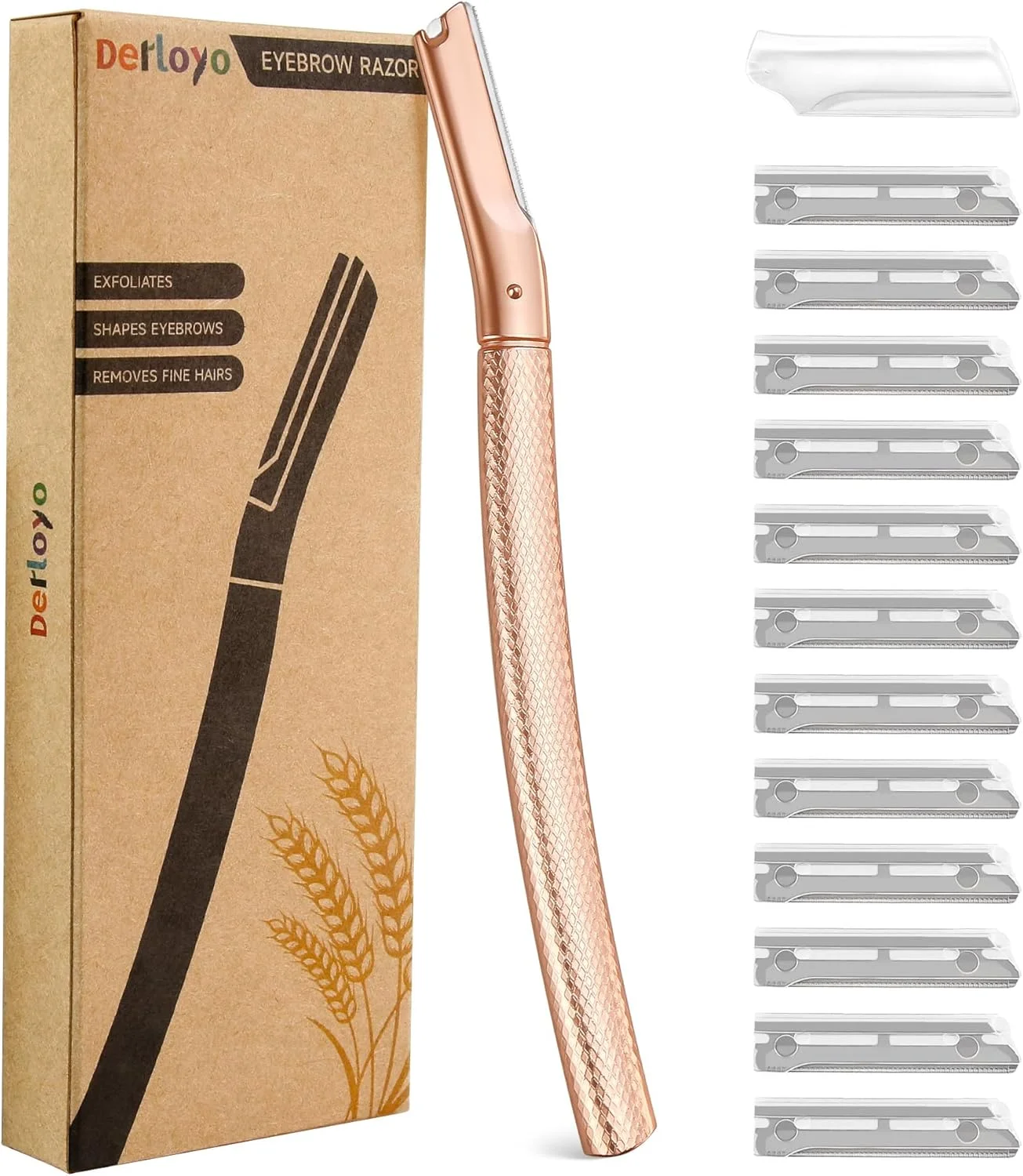 تیغ ابرو - تیغ صورت زنانه - ابزار درماپلنینگ صورت برای لایه برداری و از بین بردن موهای کرکی با 12 تیغه یدک - تیغ اصلاح صورت درماپلین - رزگلد تیغ ابرو - تیغ صورت زنانه - ابزار درماپلنینگ صورت برای لایه برداری و از بین بردن موهای کرکی با 12 تیغه یدک - تیغ اصلاح صورت درماپلین - رزگلد