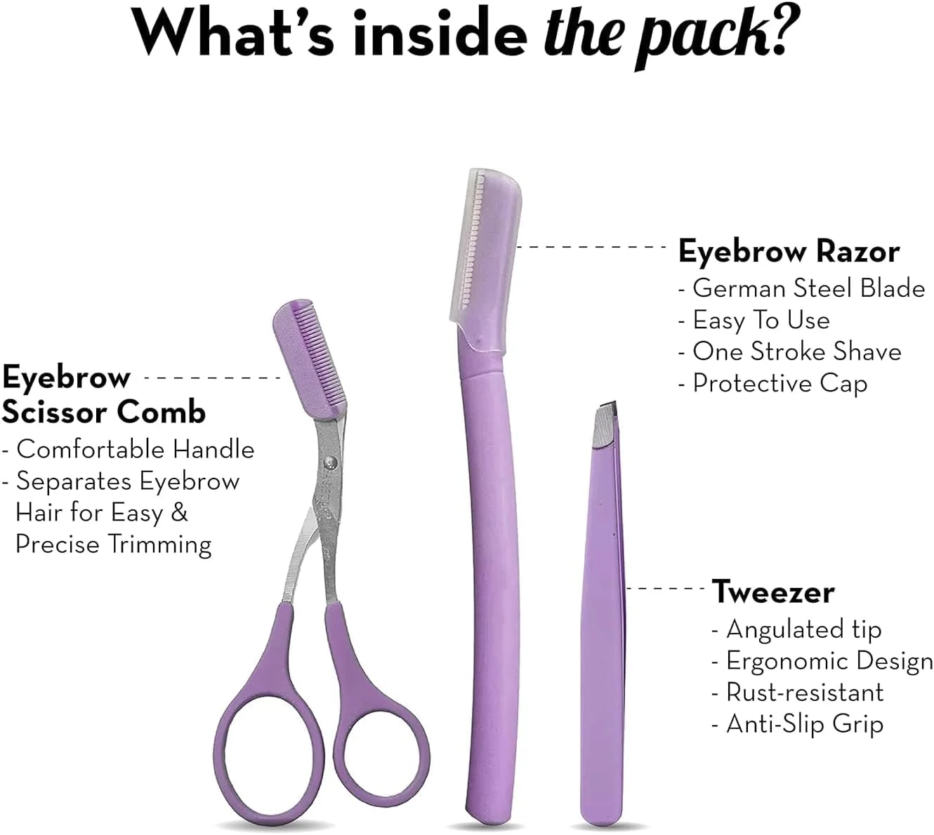 ست حرفه ای اصلاح ابرو 3 در 1 QUIQSHIPP | تیغ ابرو | قیچی ابرو شانه دار | موچین | برای از بین بردن فوری و بدون درد مو در خانه یا در سفر | ست دقیق و ایمن اصلاح ابرو