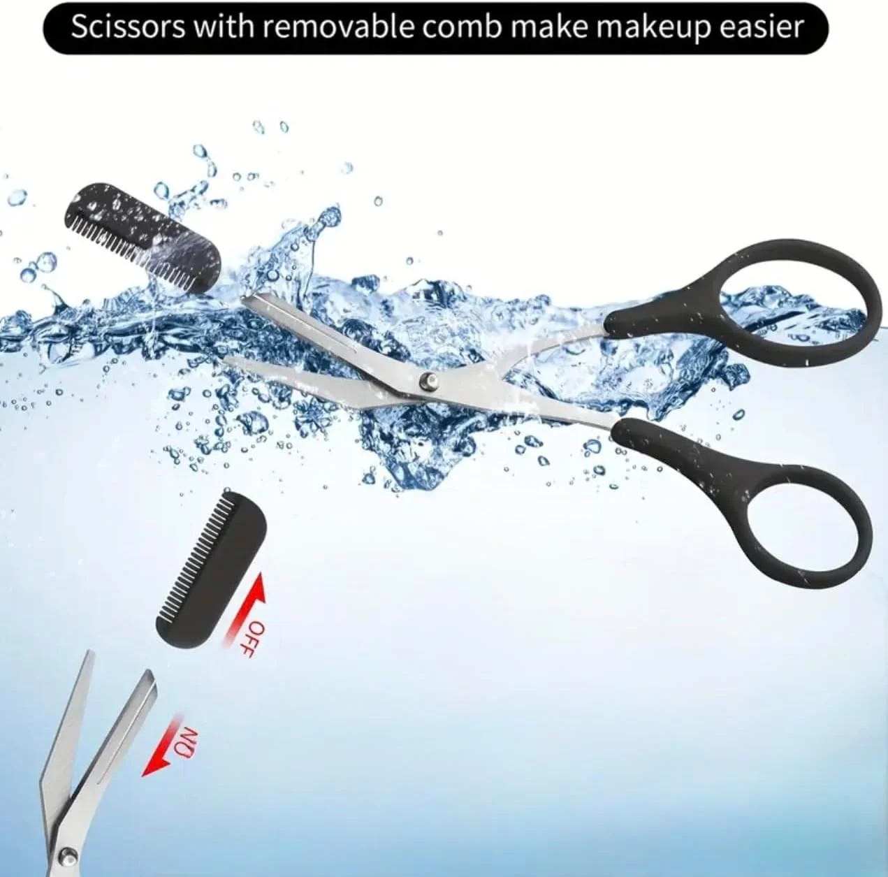 قیچی ابرو حرفه ای با شانه راهنما، ابزار پیرایش دقیق، طراحی ضد آب قیچی ابرو حرفه ای با شانه راهنما، ابزار پیرایش دقیق، طراحی ضد آب