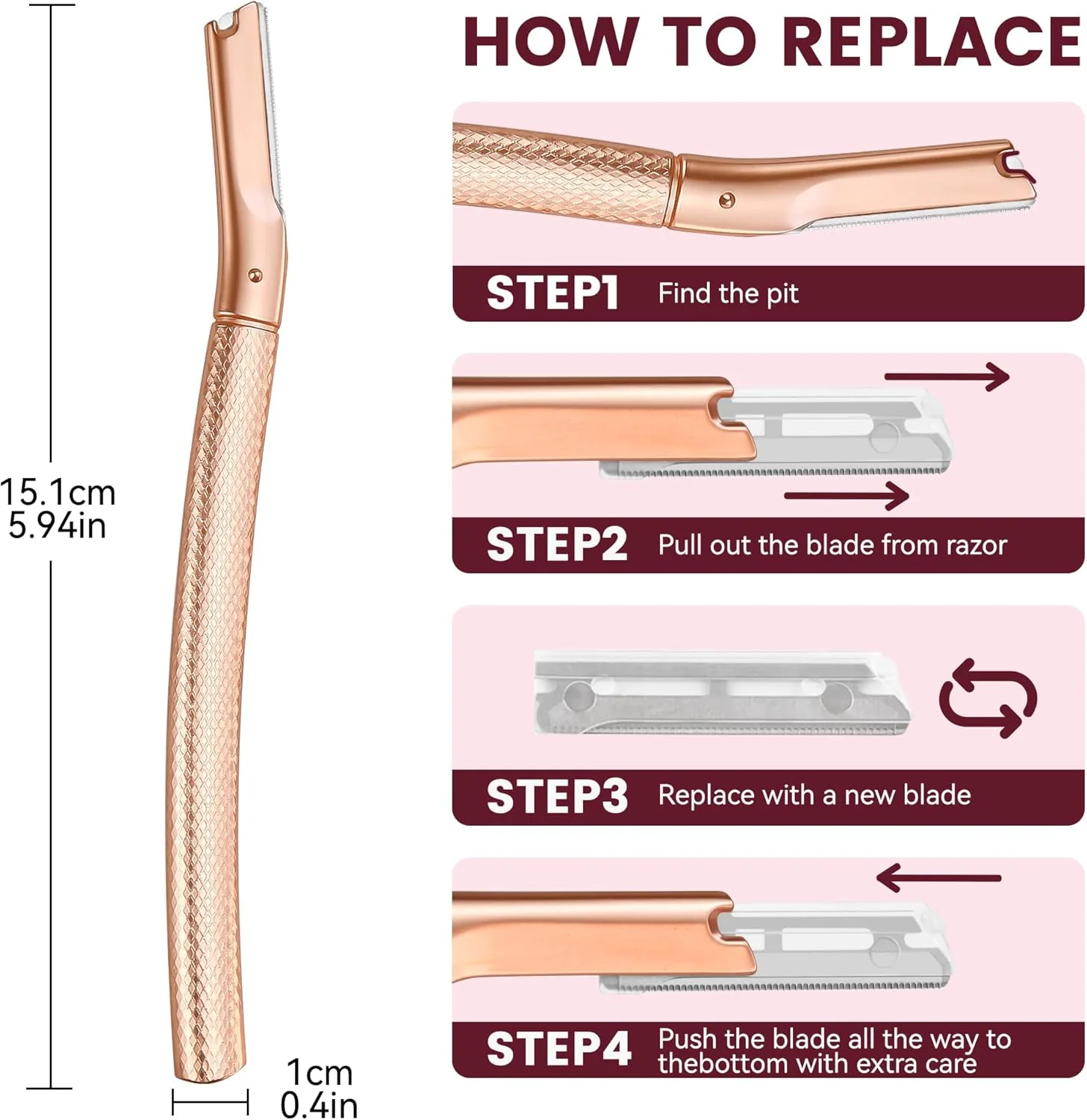 تیغ ابرو - تیغ صورت زنانه - ابزار درماپلنینگ صورت برای لایه برداری و از بین بردن موهای کرکی با 12 تیغه یدک - تیغ اصلاح صورت درماپلین - رزگلد تیغ ابرو - تیغ صورت زنانه - ابزار درماپلنینگ صورت برای لایه برداری و از بین بردن موهای کرکی با 12 تیغه یدک - تیغ اصلاح صورت درماپلین - رزگلد