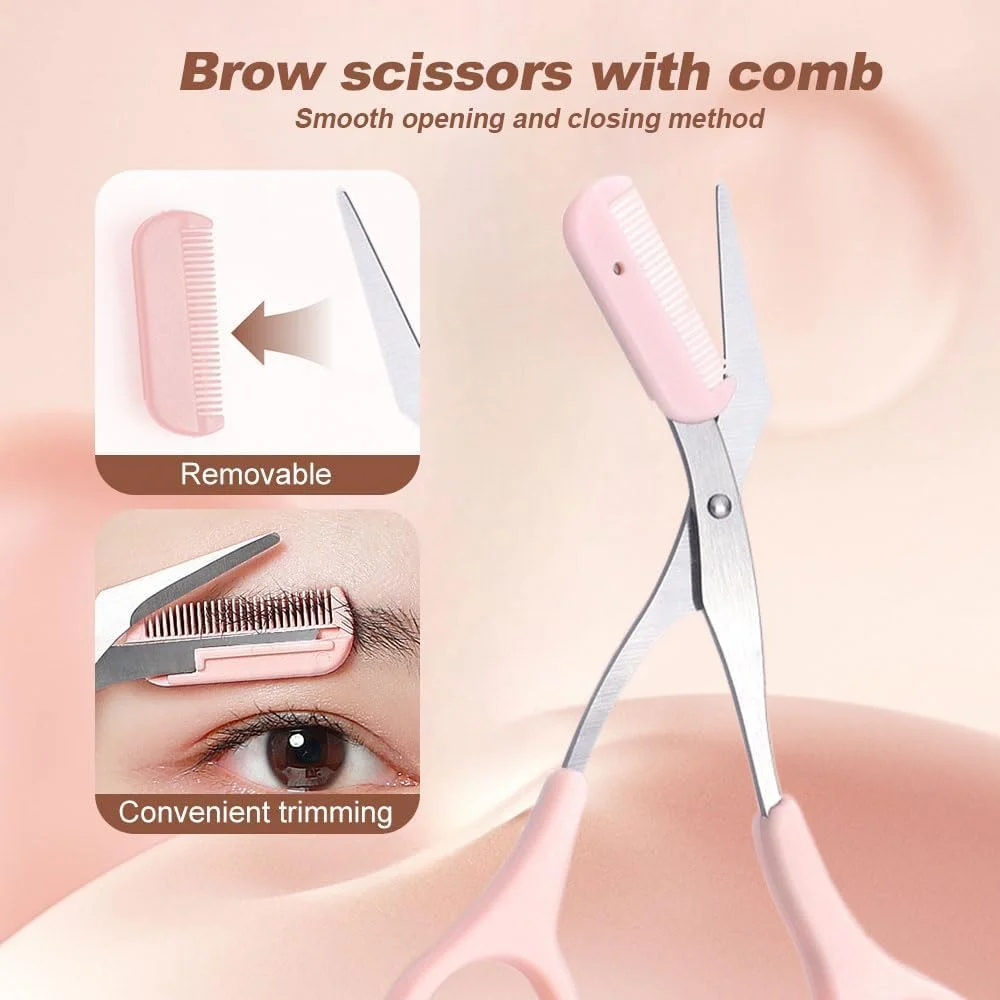 قیچی ابرو پینکه با شانه، قیچی ابرو ضد لغزش، ابزار آرایشی قیچی ابرو برای اصلاح و برداشتن مو، قیچی ابرو با دقت بالا مناسب هدیه برای خانم ها قیچی ابرو پینکه با شانه، قیچی ابرو ضد لغزش، ابزار آرایشی قیچی ابرو برای اصلاح و برداشتن مو، قیچی ابرو با دقت بالا مناسب هدیه برای خانم ها