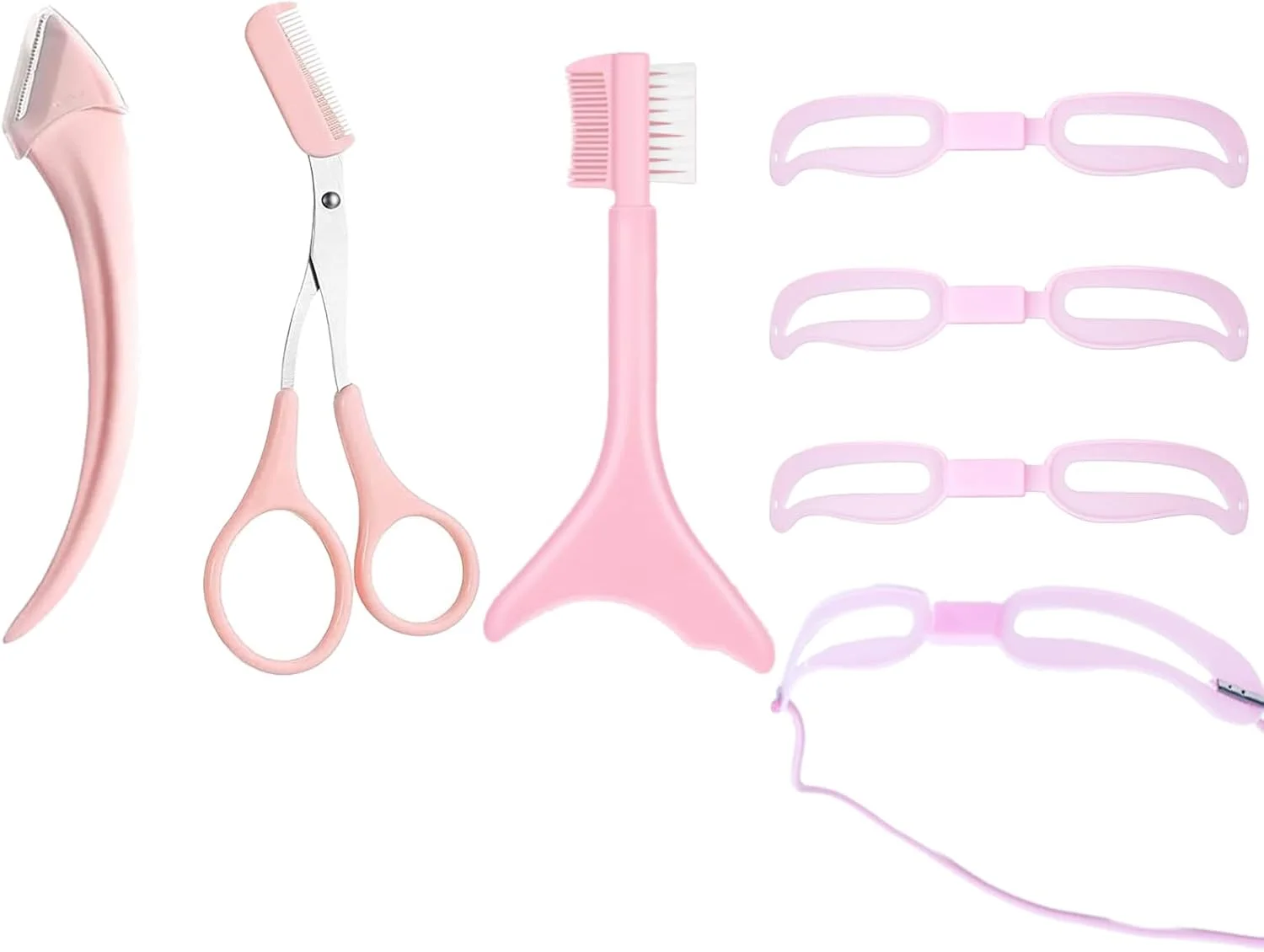 قیچی ابرو Leeneen با شانه، شابلون ابرو. قیچی اصلاح ابرو، کیت کوچک پیرایش ابرو، ابزار زیبایی رفع موهای زائد برای زنان و مردان - صورتی