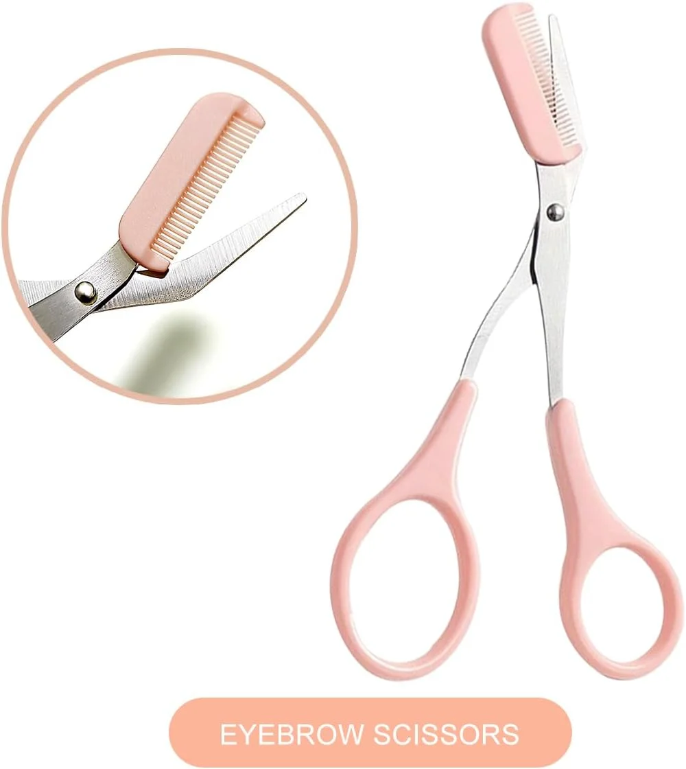 ست قیچی ابرو 3 تکه Oasisgalore صورتی با شانه - کیت اصلاح حرفه ای برای خانم ها - تریمر تاشو، قیچی ابرو و چاقوی خراش ابرو ست قیچی ابرو 3 تکه Oasisgalore صورتی با شانه - کیت اصلاح حرفه ای برای خانم ها - تریمر تاشو، قیچی ابرو و چاقوی خراش ابرو