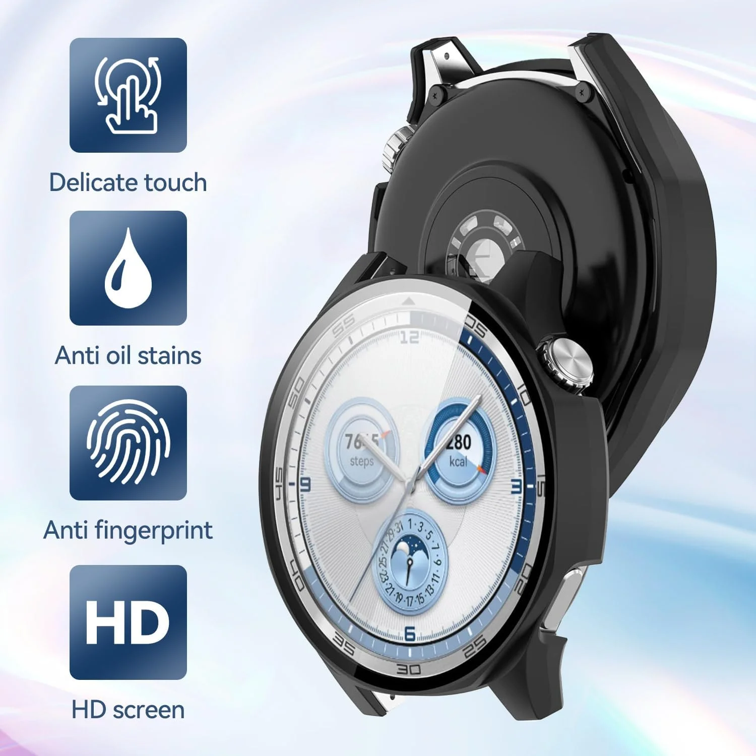 محافظ صفحه نمایش و کیس T Tersely (دو عددی) برای ساعت هوشمند Huawei Watch GT5 46mm، پوشش کامل ضد خش و ضد ضربه PC سخت با شیشه حرارت دیده سازگار با Huawei Watch GT5 (مشکی)