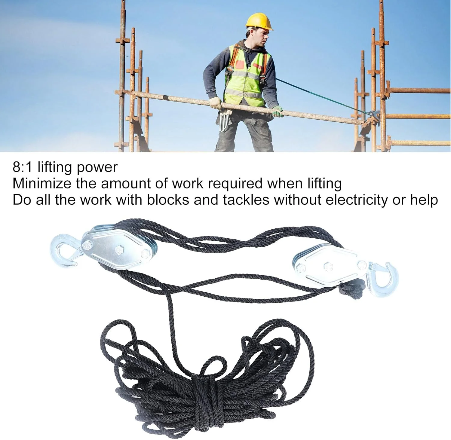 سیستم قرقره بالابر طنابی Vomeko، بلوک قرقره سنگین، بلوک سنگین 4400 پوندی 8:1 برای بلند کردن بار سیستم قرقره بالابر طنابی Vomeko، بلوک قرقره سنگین، بلوک سنگین 4400 پوندی 8:1 برای بلند کردن بار