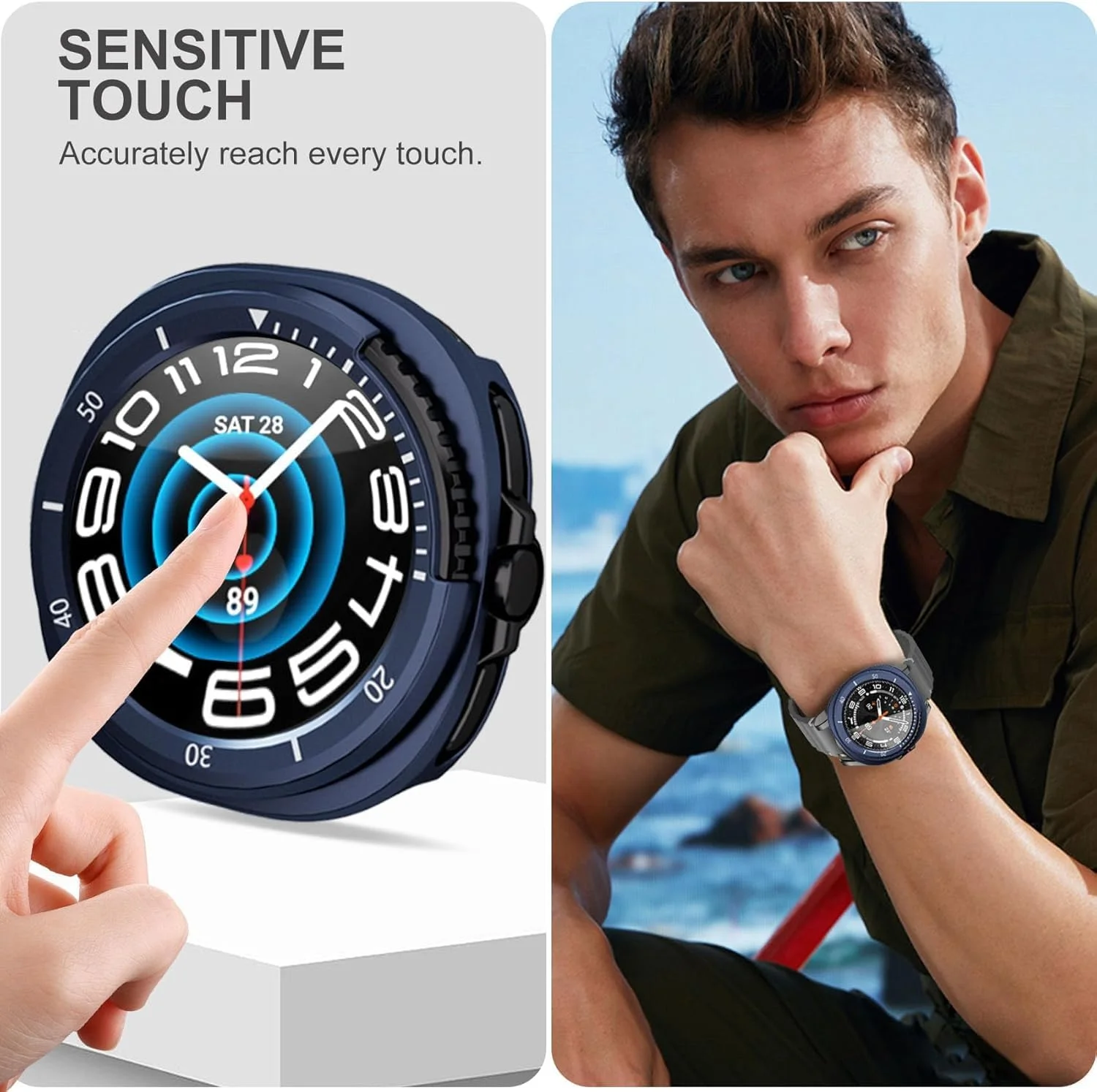 محافظ صفحه نمایش ساعت هوشمند برای گلکسی واچ 8 کلاسیک 46 میلی‌متری، پوشش فیلم شیشه‌ای سخت حرارت دیده ضد جاسوسی، قاب PC سخت برای محافظت در برابر افتادن، خراش و ضربه، 2 عدد