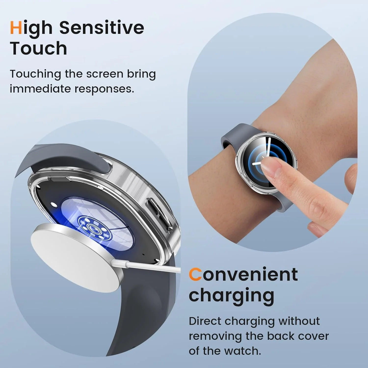 محافظ صفحه نمایش ساعت هوشمند برای گلکسی واچ 8 44 میلی‌متری، کاورهای ضربه‌گیر TPU نرم برای محافظت کامل در برابر افتادن، خراش و ضربه، بسته 3 عددی، (شفاف+مشکی+نقره‌ای)