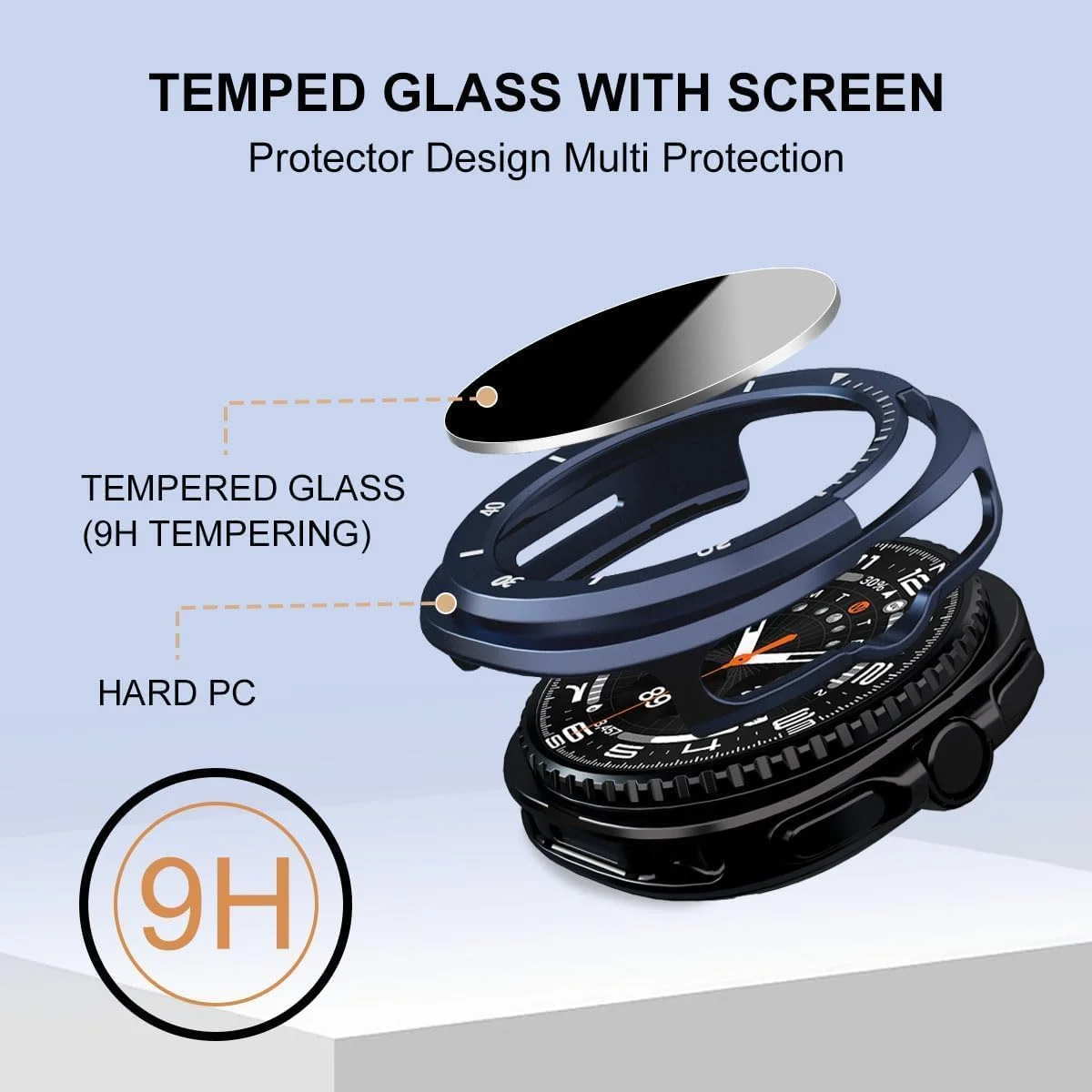 محافظ صفحه نمایش ساعت هوشمند برای گلکسی واچ 8 کلاسیک 46 میلی‌متری، پوشش فیلم شیشه‌ای سخت حرارت دیده ضد جاسوسی، قاب PC سخت برای محافظت در برابر افتادن، خراش و ضربه، 2 عدد